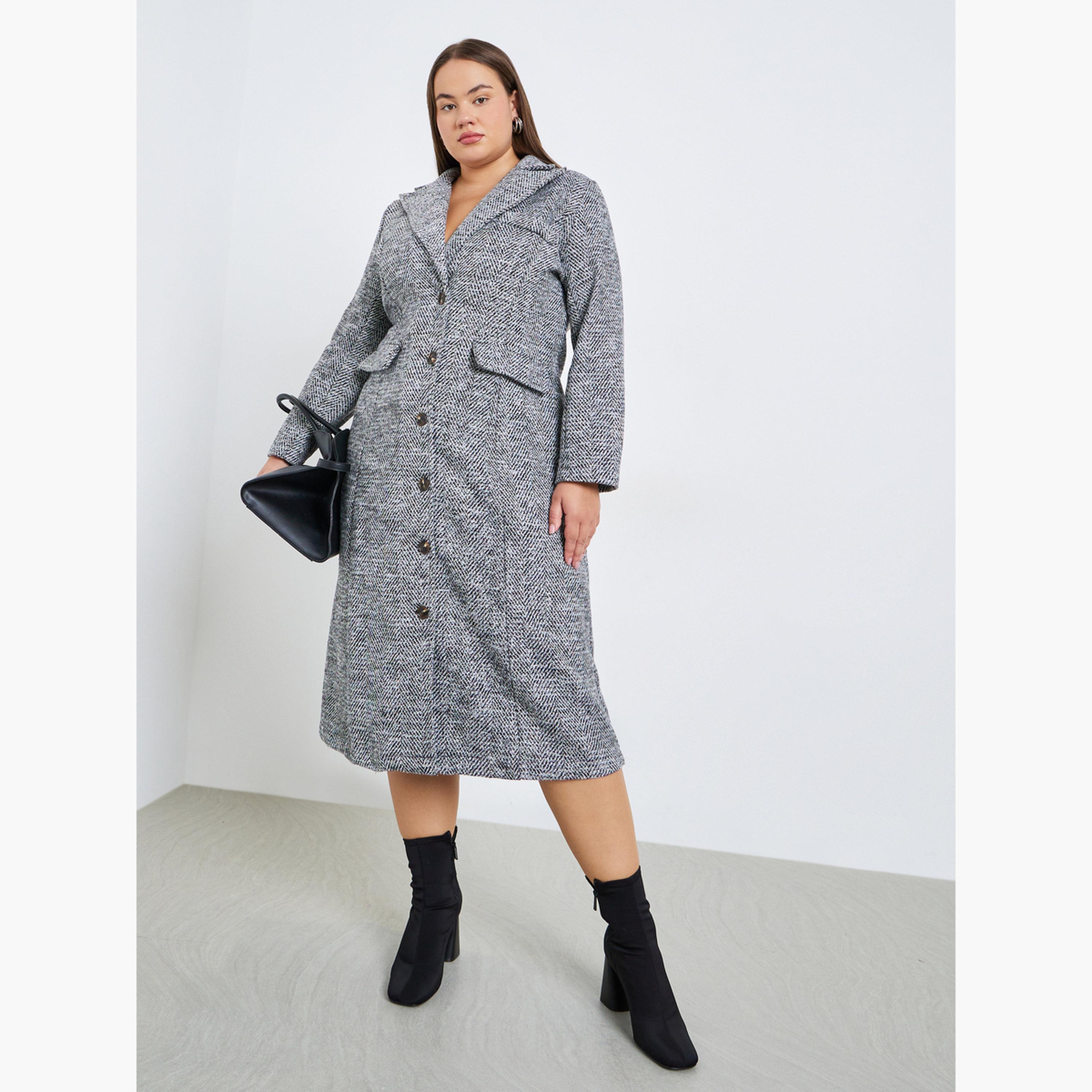 فستان بليزر ميدي بمظهر تويد بمقاس كبير-women-clothing-dresses-image-3