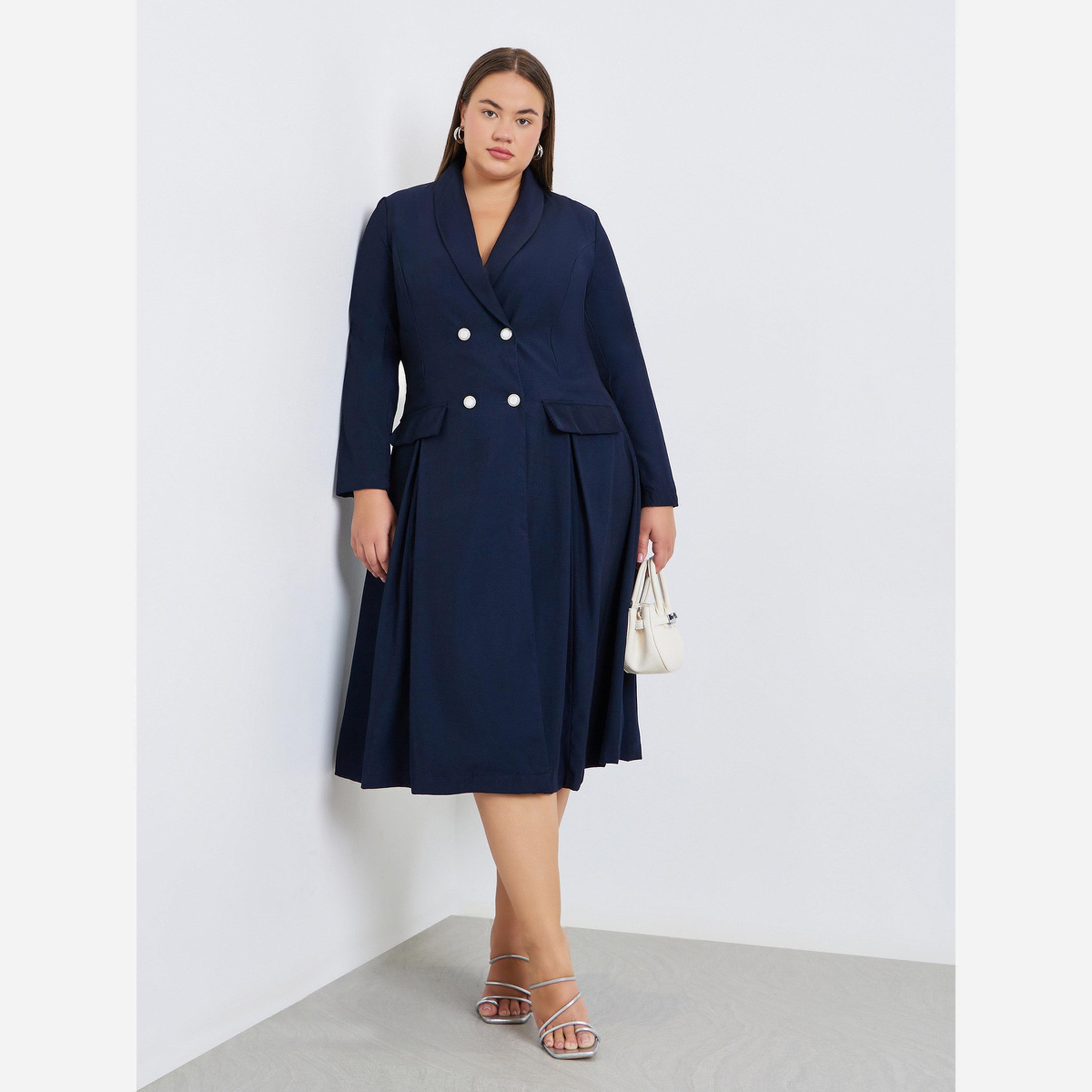 Styli Plus Size Fold Pleat Blazer Midi Dress-women-clothing-dresses-image-1