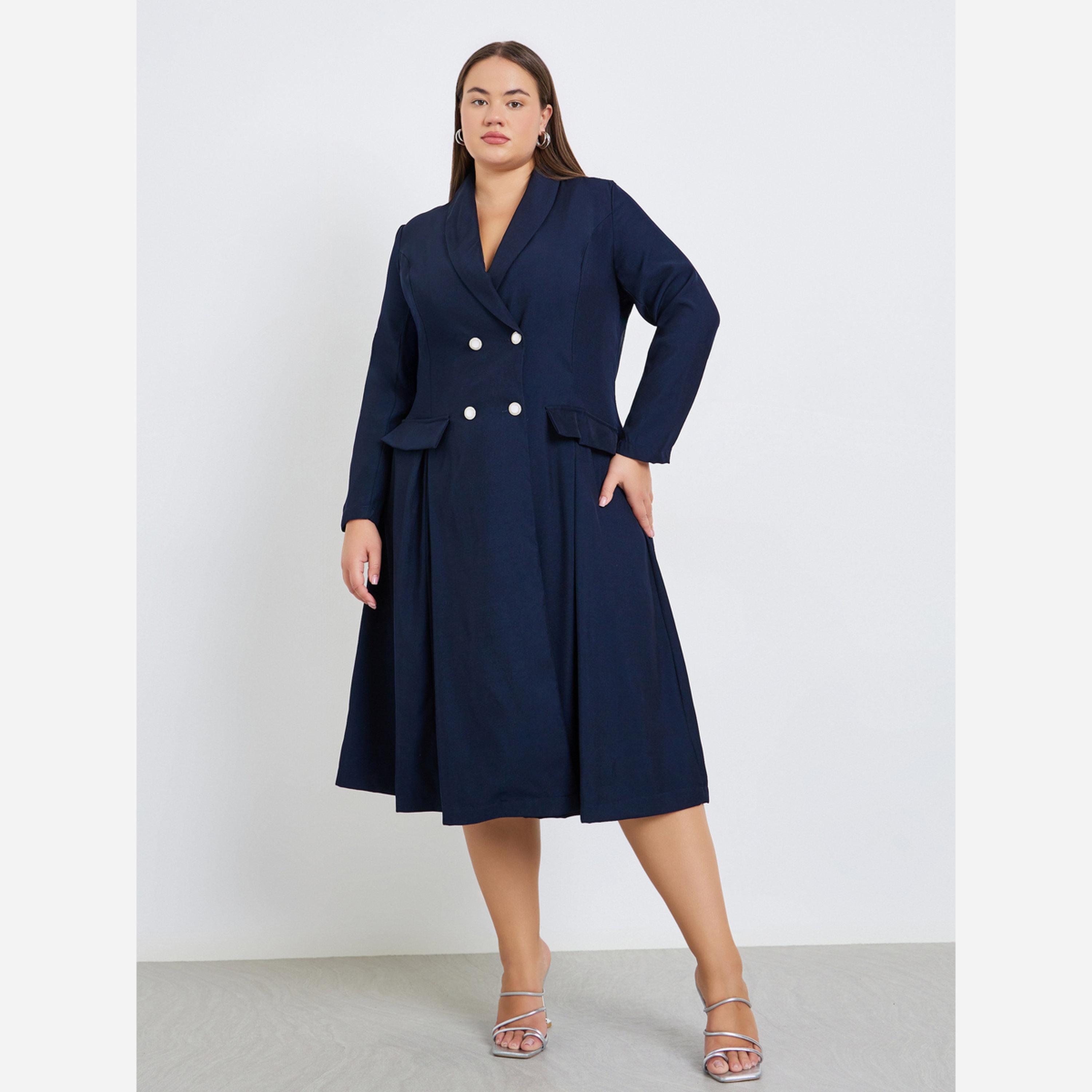 ستايلي - فستان متوسط الطول مقاس واسع طيات-women-clothing-dresses-image-2