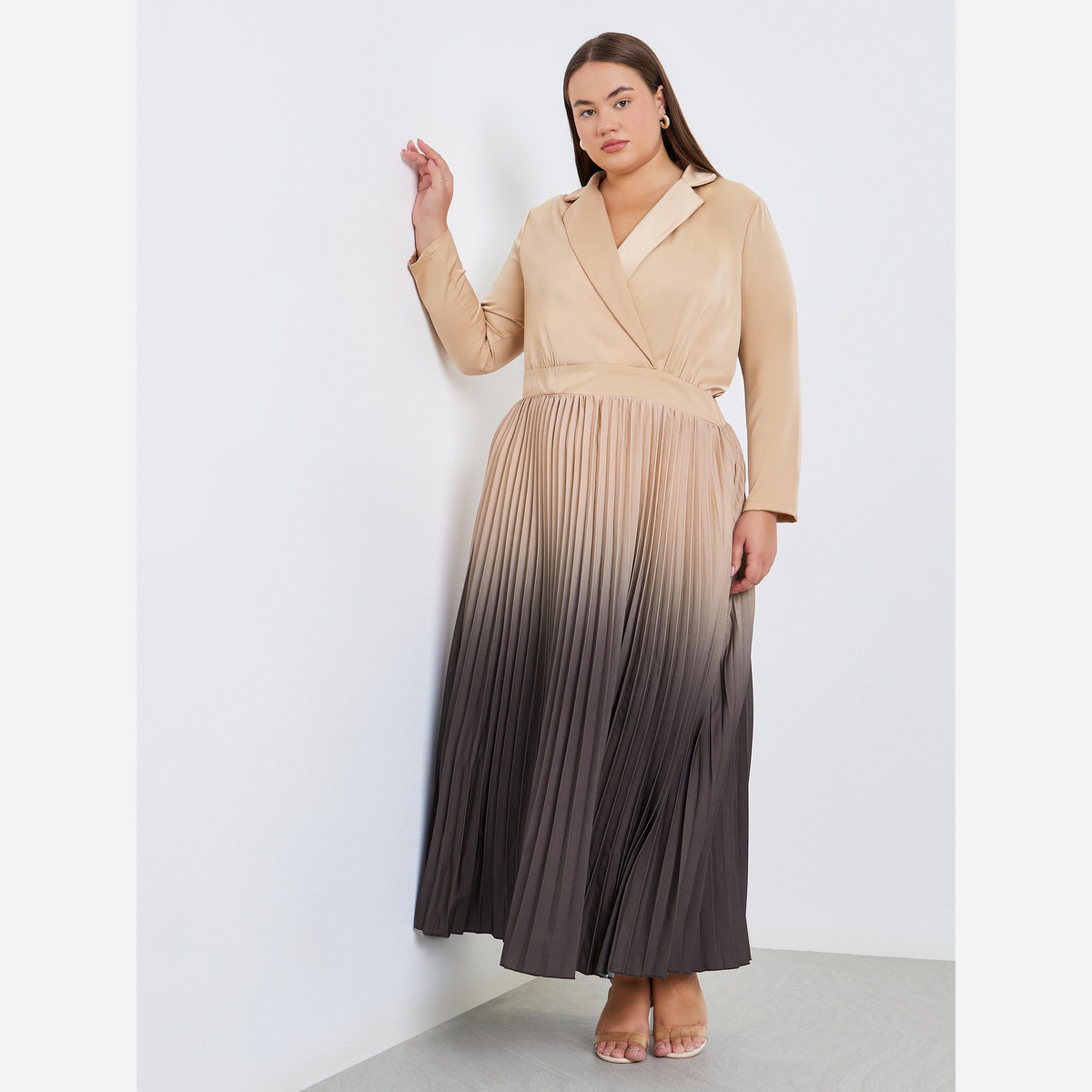 Styli Plus Size Ombre Pleated Blazer Maxi Dress-women-clothing-dresses-image-1
