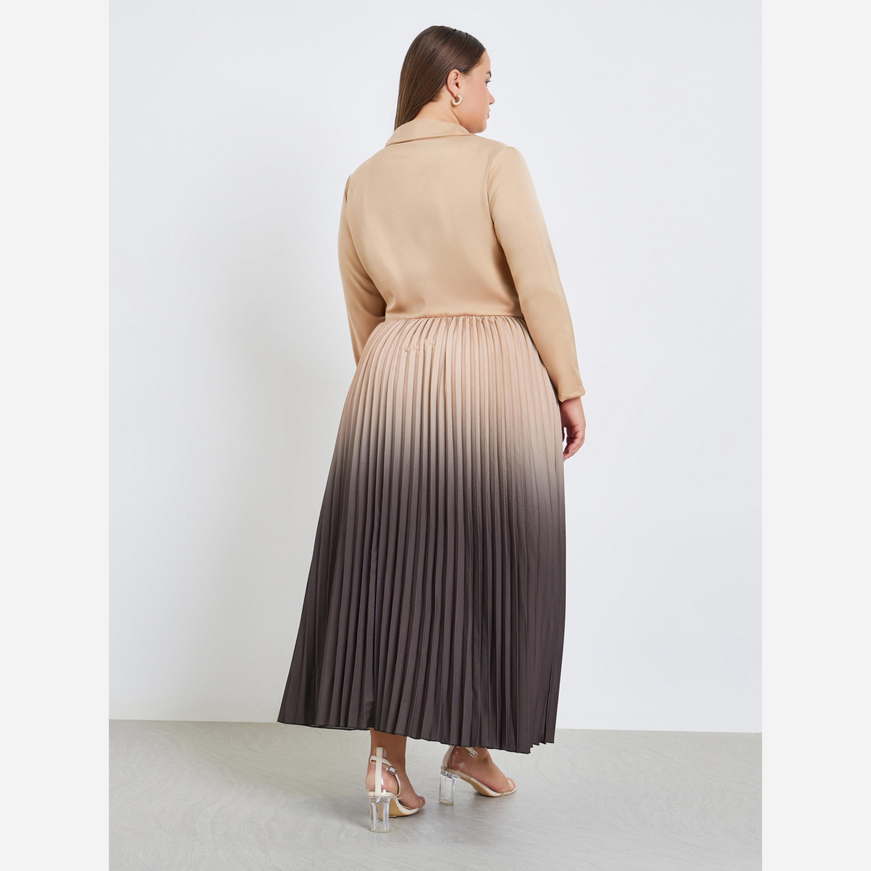 ستايلي - فستان متوسط الطول بليزر مطوي متدرج الألوان مقاس واسع-women-clothing-dresses-image-3