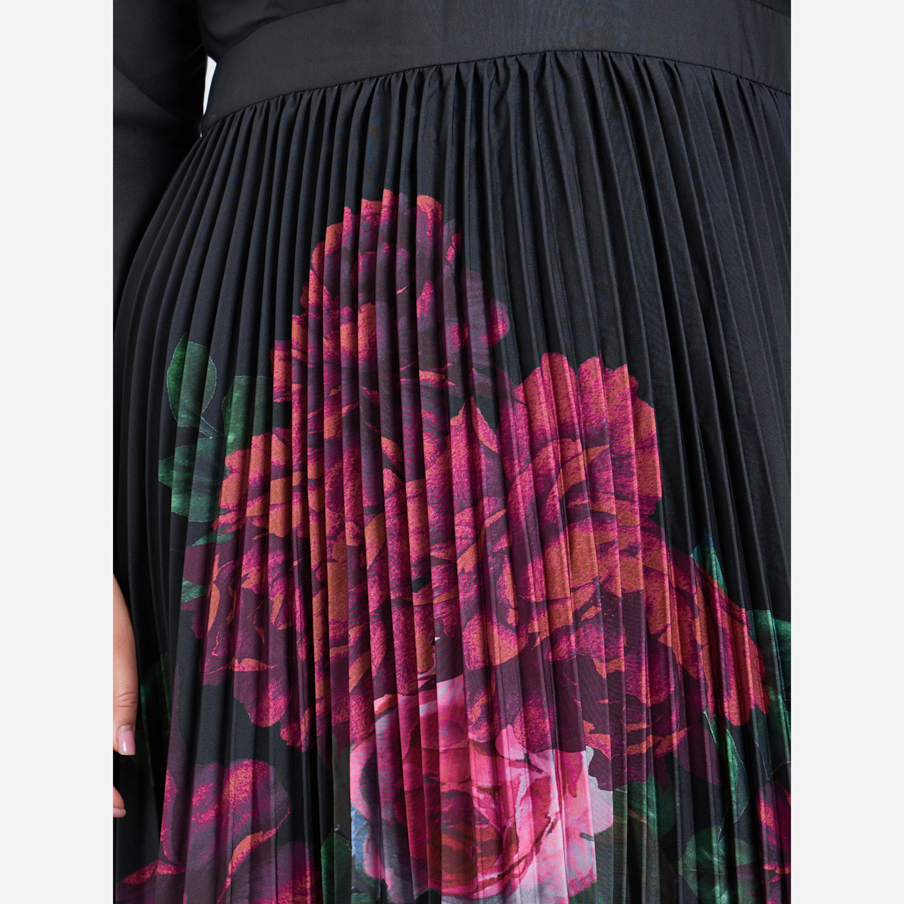 ستايلي - فستان متوسط الطول مكشكش طبعة زهور مقاس واسع-women-clothing-dresses-image-5