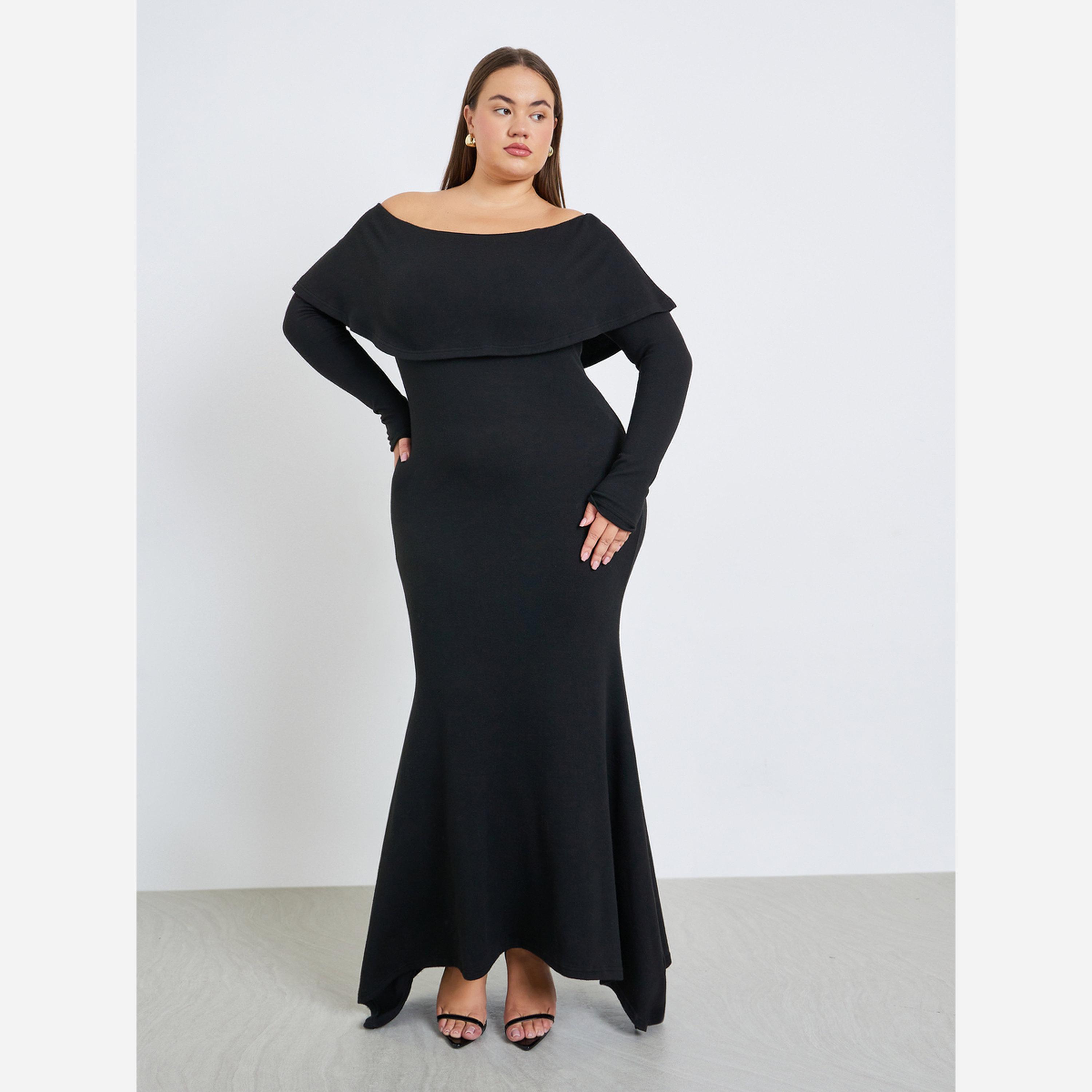 Styli Plus Size Long Sleeves A-Line Maxi Dress-women-clothing-dresses-image-2