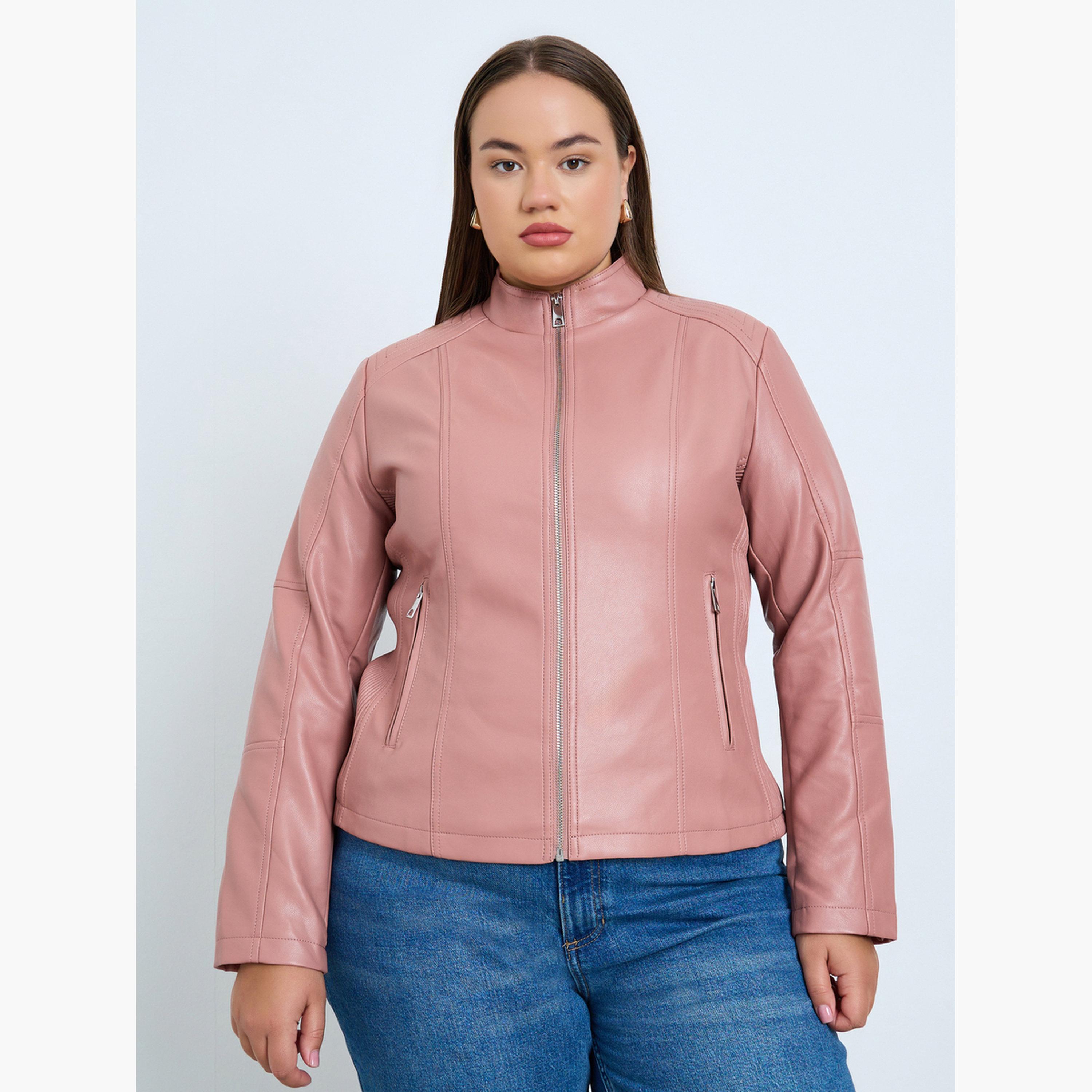 تيك تو - جاكيت نسائي سادة برقبة عالية وأكمام طويلة وسحاب-women-winterwear-coatsandjackets-jackets-image-6