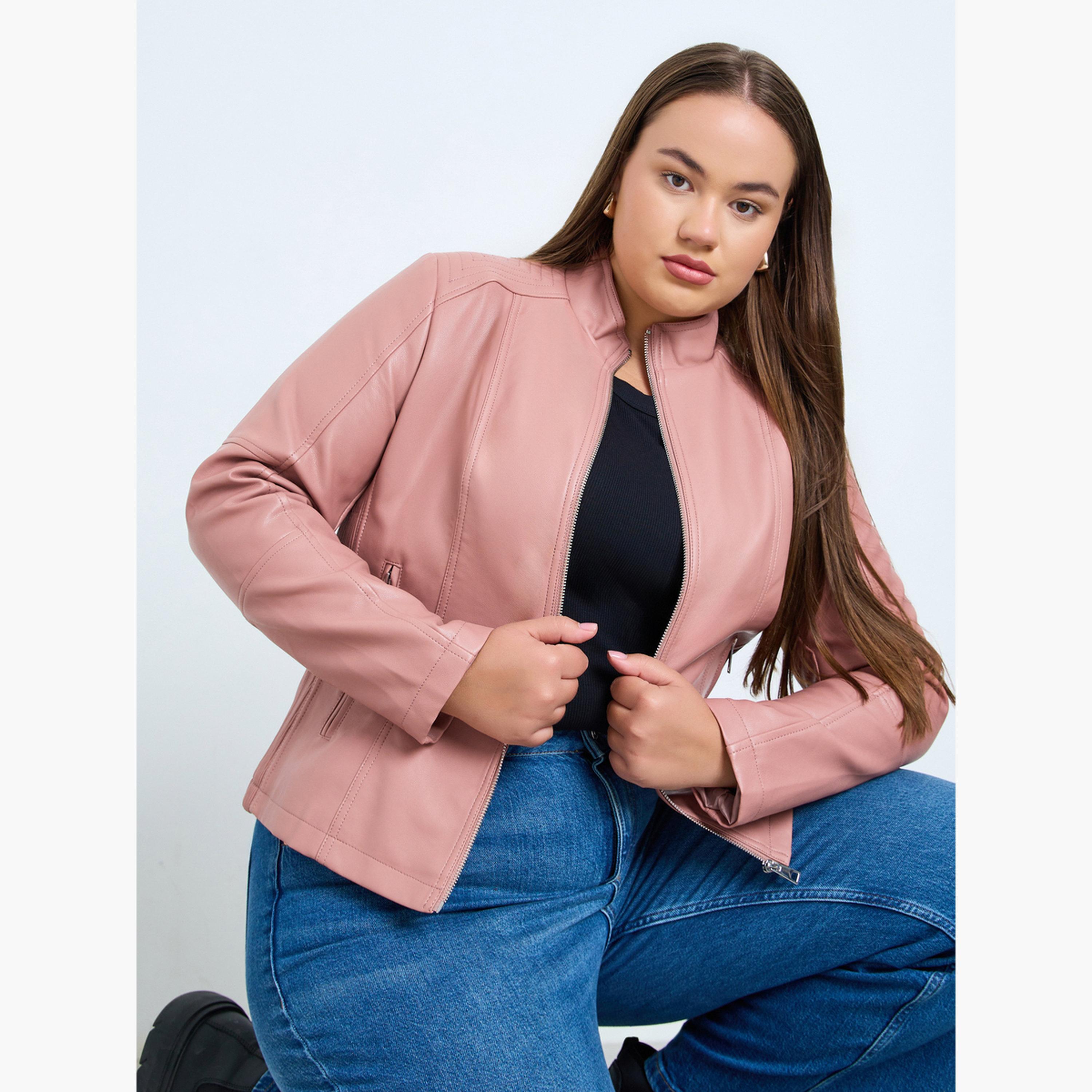 تيك تو - جاكيت نسائي سادة برقبة عالية وأكمام طويلة وسحاب-women-winterwear-coatsandjackets-jackets-image-4