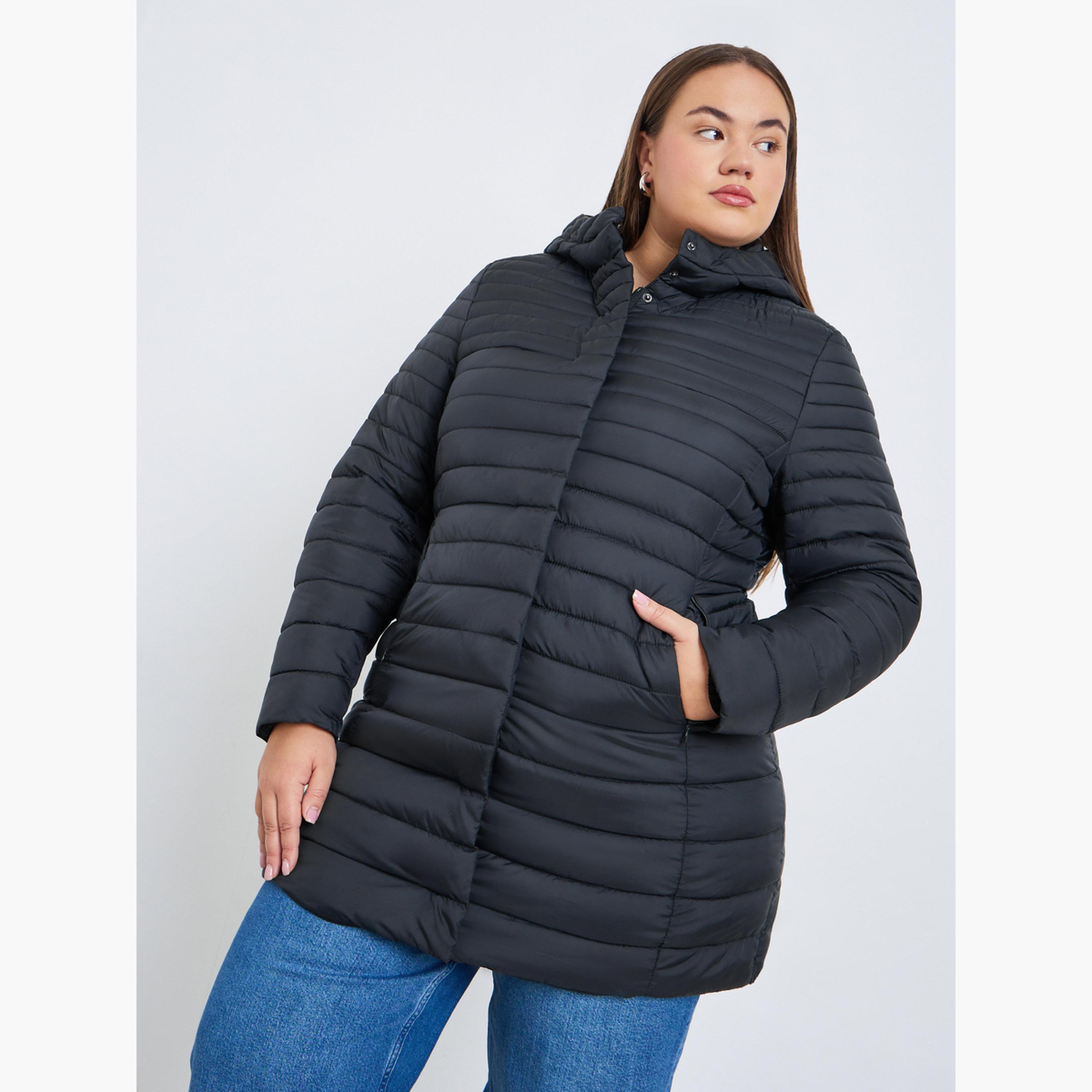 تيك تو - معطف مبطن طويل مقاس كبير مع قبعة-women-winterwear-coatsandjackets-coats-image-1