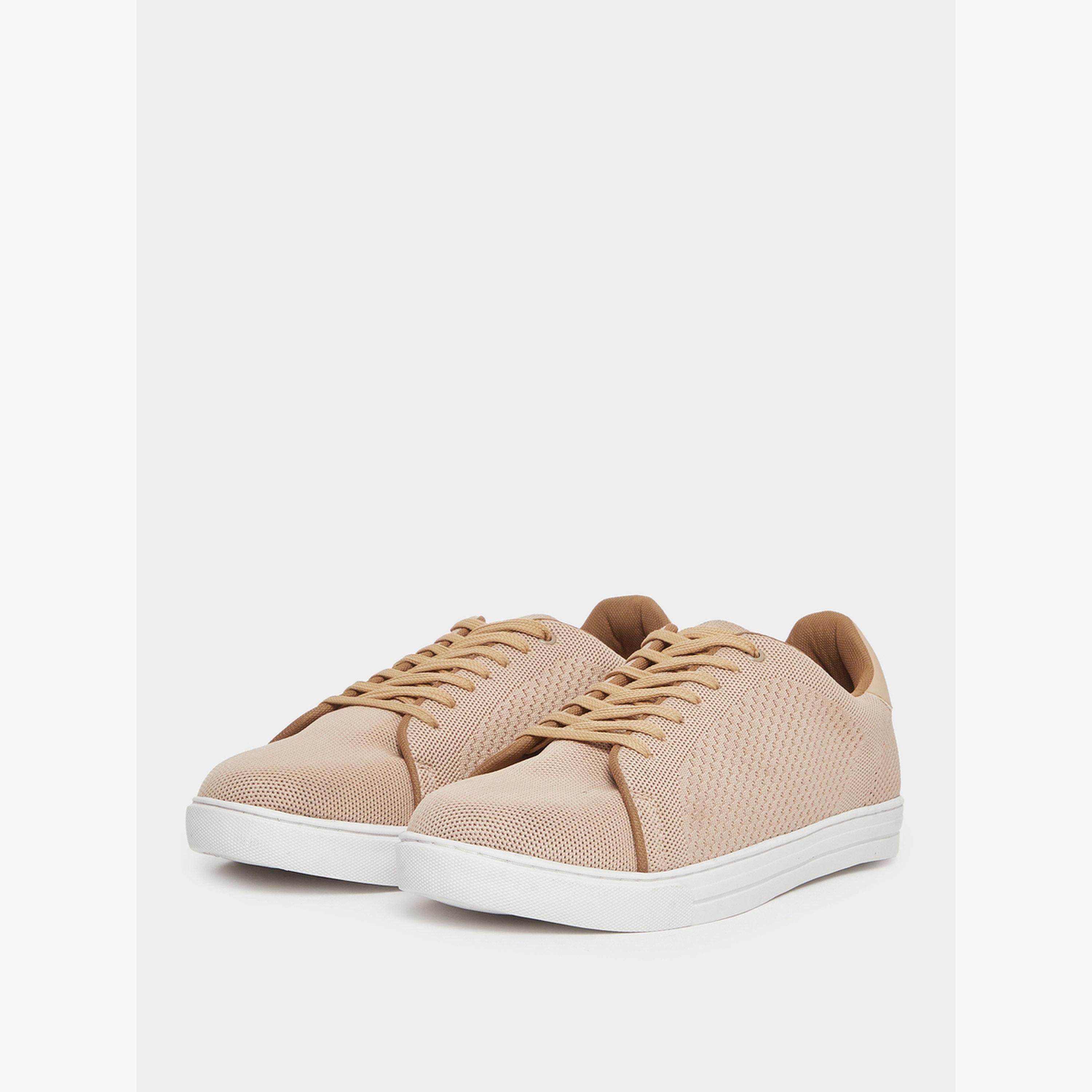 Styli Men Beige Knit Lace-Up Sneakers-sports-men-shoes-image-1