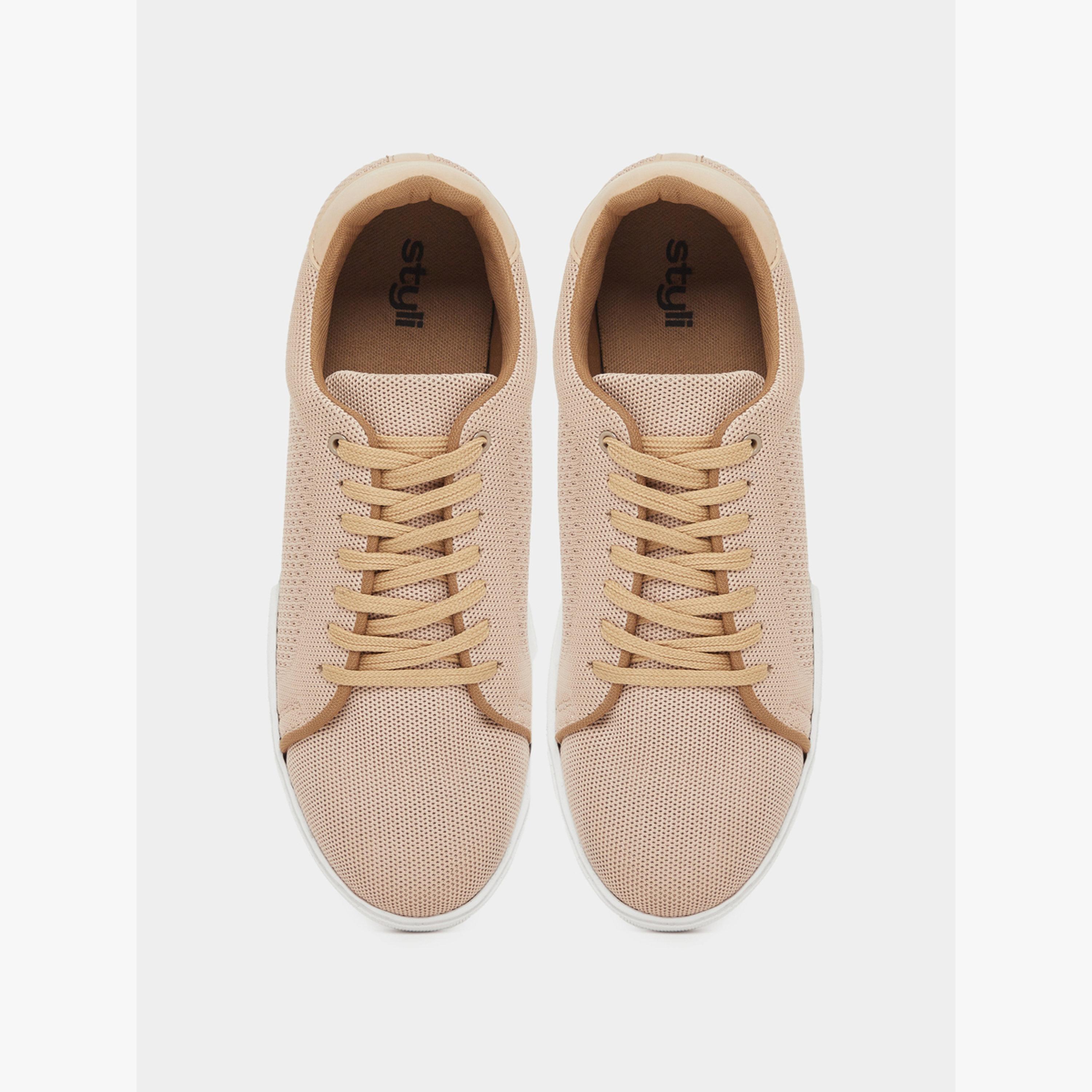 Styli Men Beige Knit Lace-Up Sneakers-sports-men-shoes-image-3