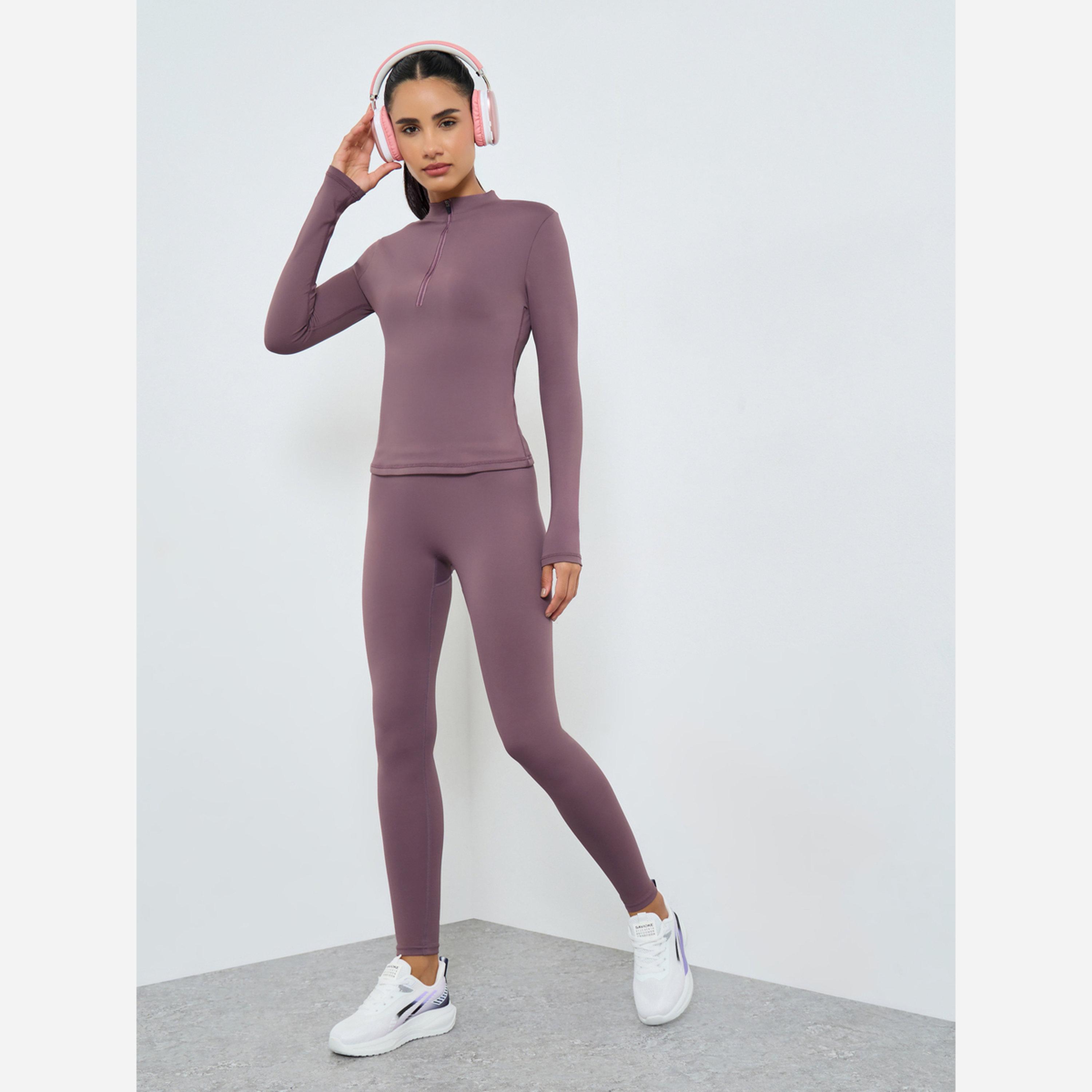 Styli Back Mesh Insert Half Zip Thumbhole Sleeve Top and Leggings Set-women-clothing-sportswearandactivewear-trackpantsandtracksuits-image-1