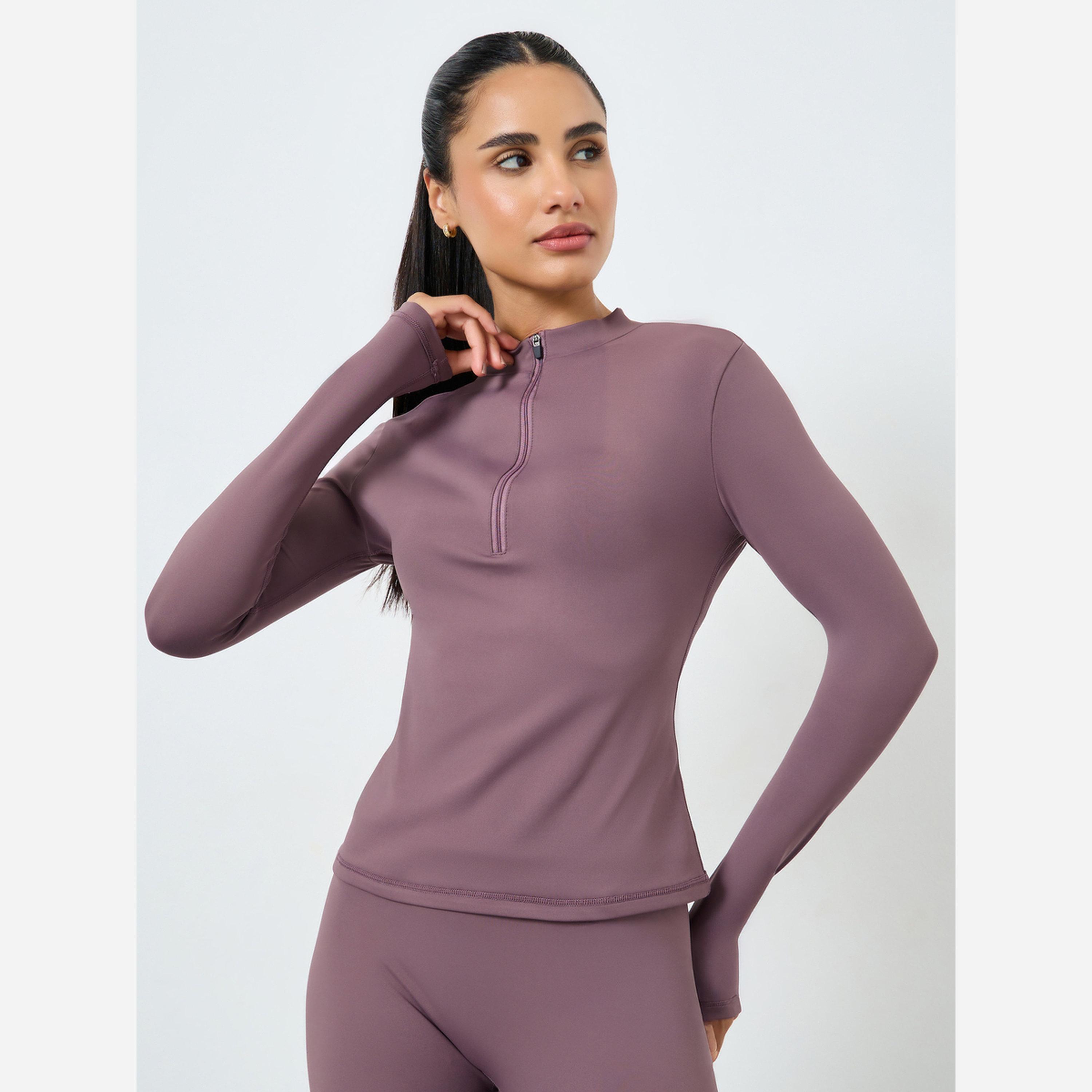 ستايلي - طقم بلوزة وفيزون بسحاب نصفي وفتحة للإبهام مشبك من الخلف-women-clothing-sportswearandactivewear-trackpantsandtracksuits-image-2