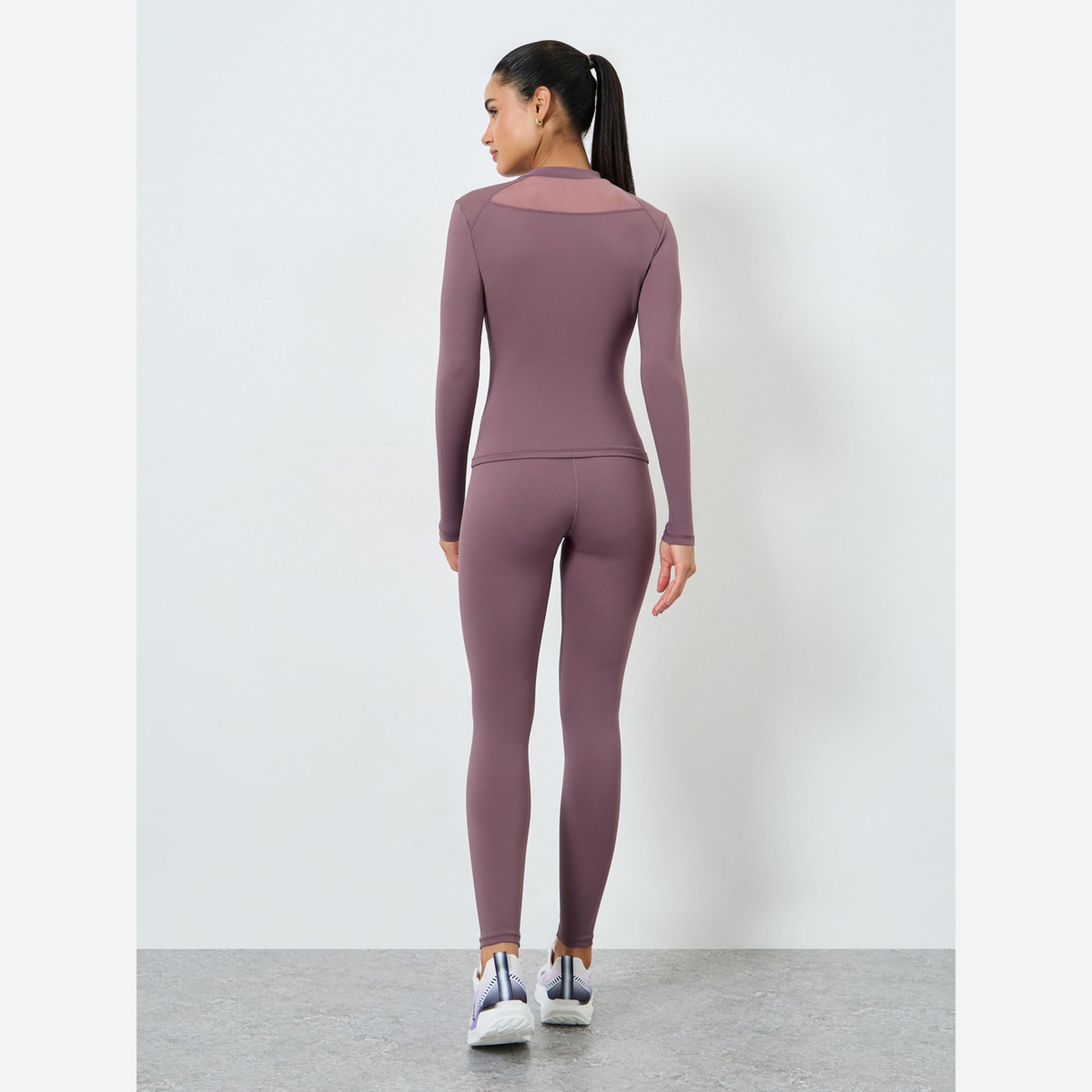 Styli Back Mesh Insert Half Zip Thumbhole Sleeve Top and Leggings Set-women-clothing-sportswearandactivewear-trackpantsandtracksuits-image-5