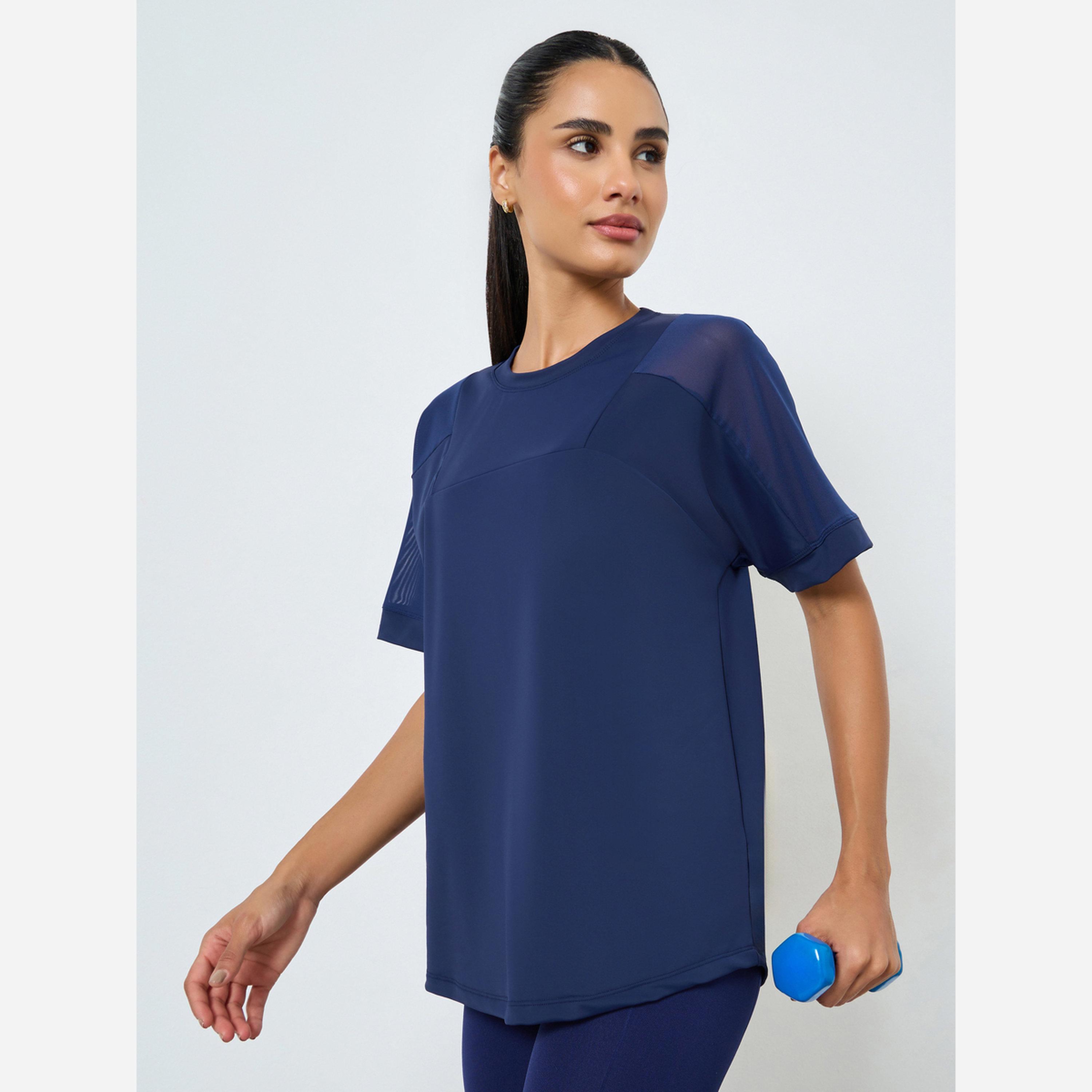 Styli Mesh Insert Back Text Detail Short Sleeve Top-women-clothing-sportswearandactivewear-tshirtsandvests-image-1