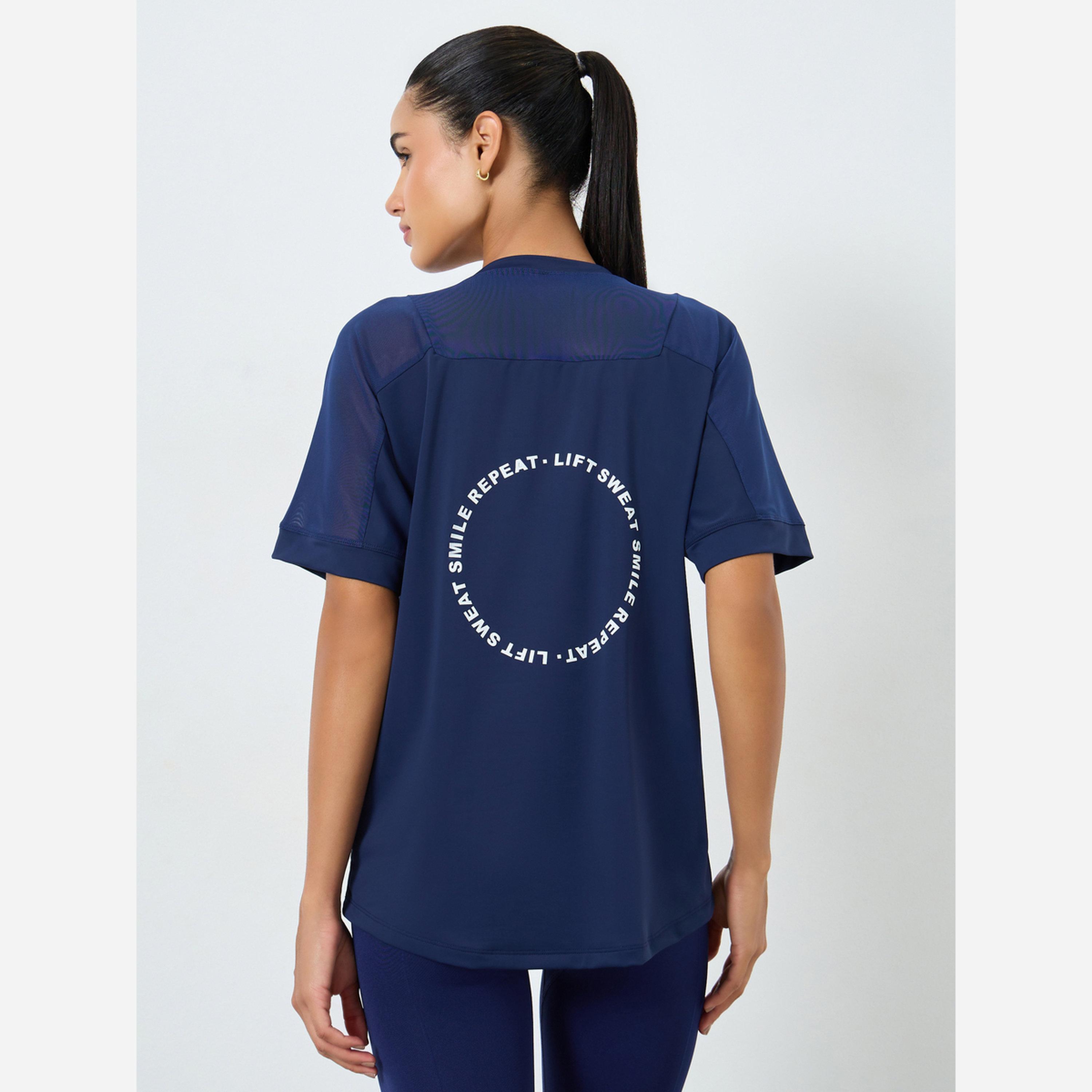 Styli Mesh Insert Back Text Detail Short Sleeve Top-women-clothing-sportswearandactivewear-tshirtsandvests-image-5