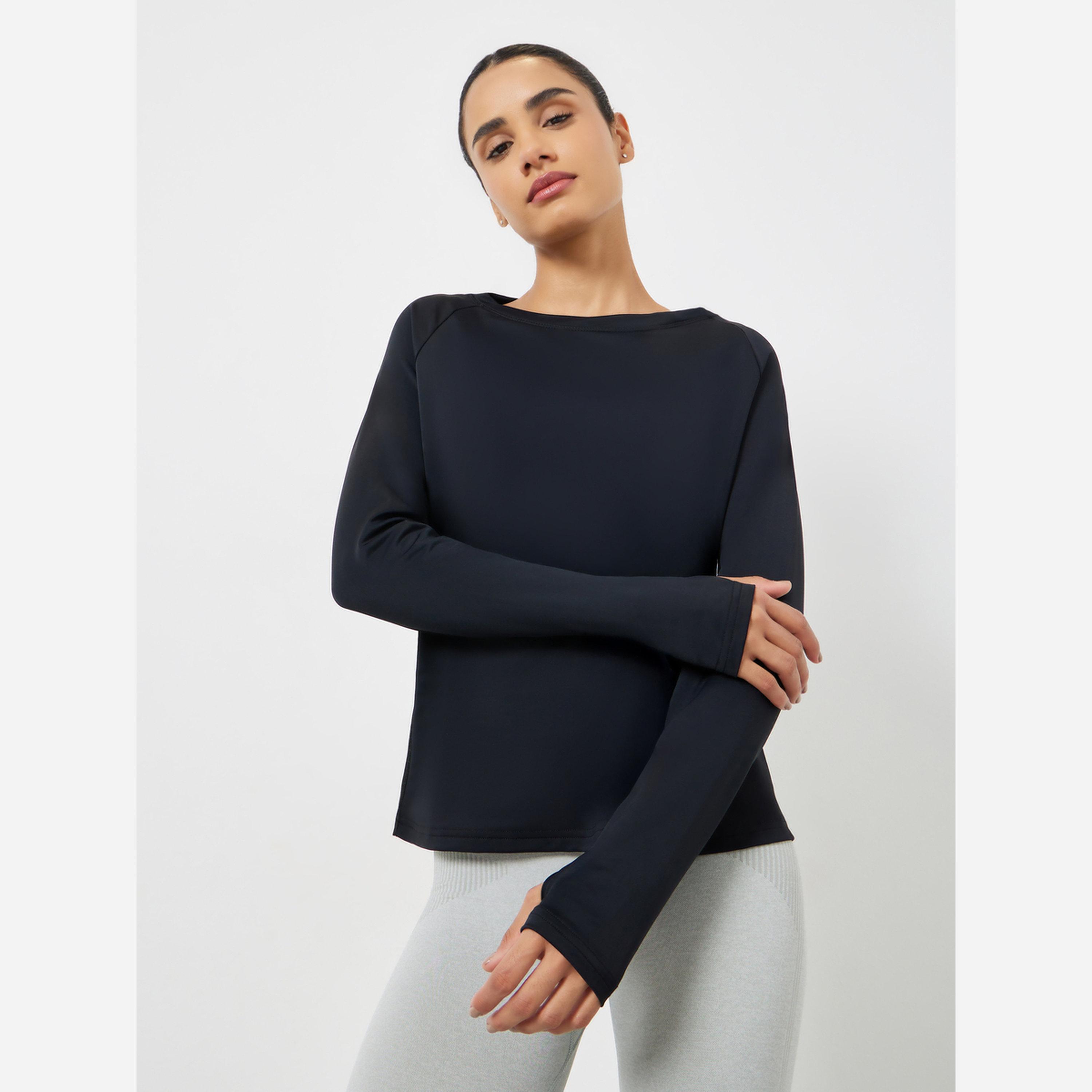 Styli Back Texture Peep Detail Long Sleeve Top-women-clothing-sportswearandactivewear-tshirtsandvests-image-1