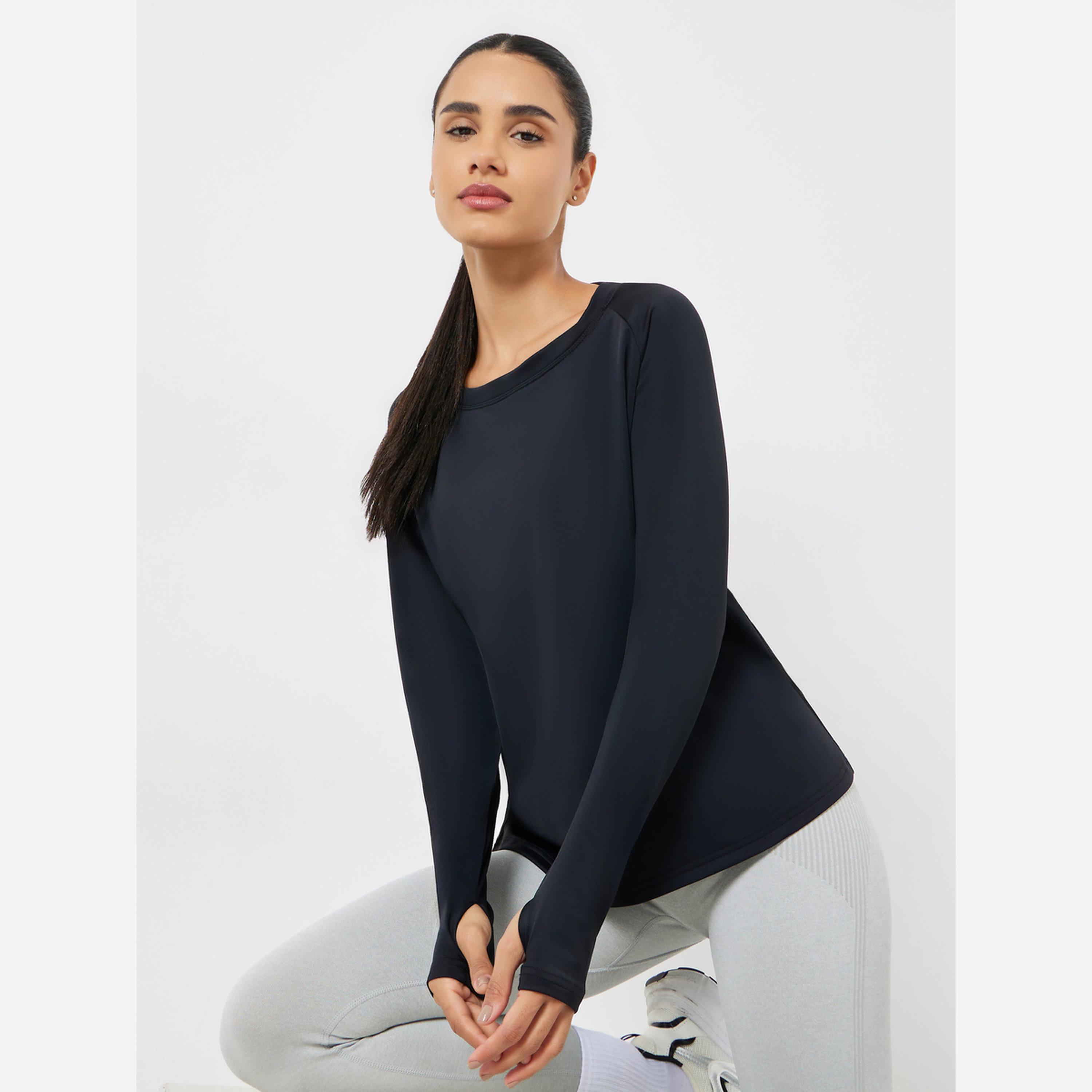 Styli Back Texture Peep Detail Long Sleeve Top-women-clothing-sportswearandactivewear-tshirtsandvests-image-3