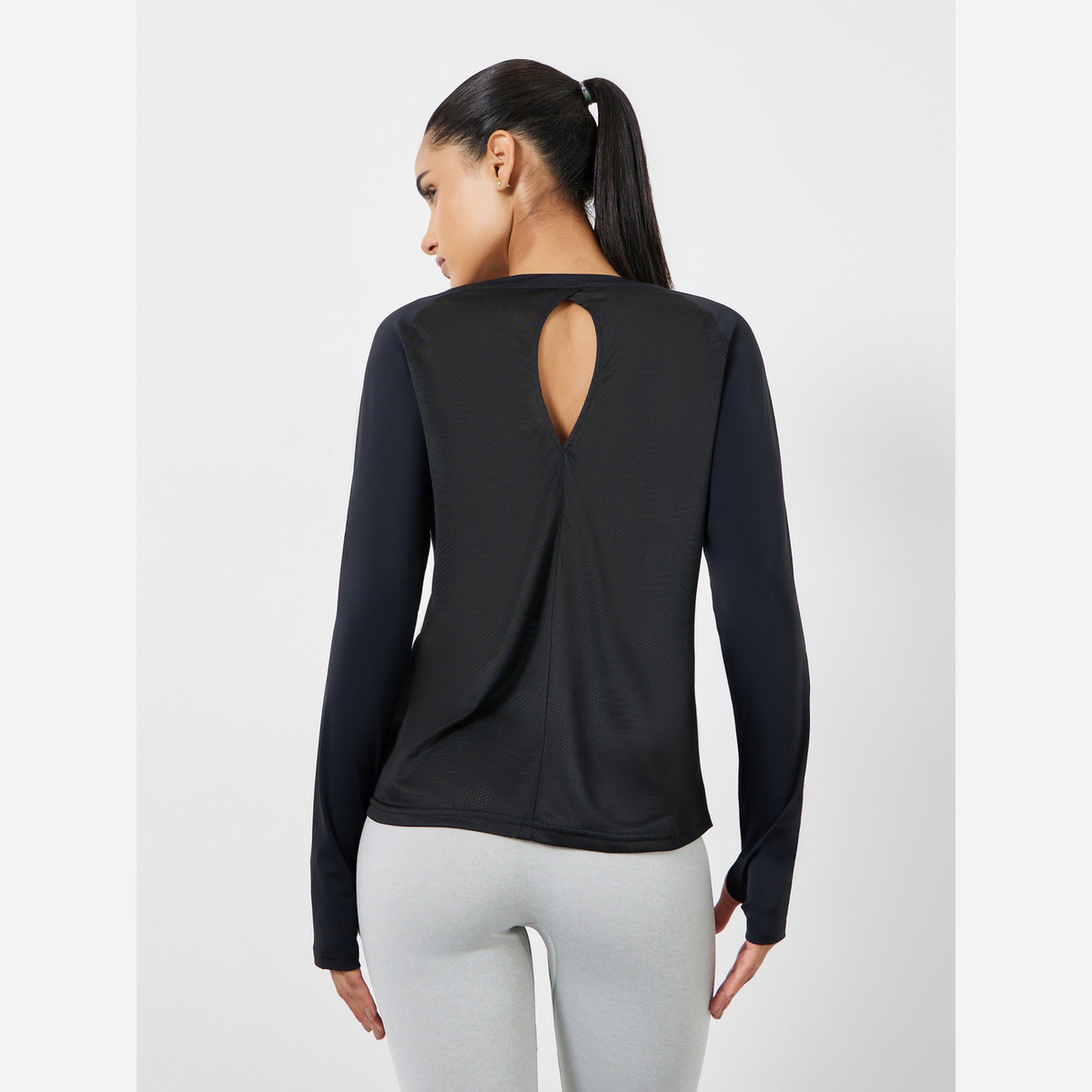 Styli Back Texture Peep Detail Long Sleeve Top-women-clothing-sportswearandactivewear-tshirtsandvests-image-6