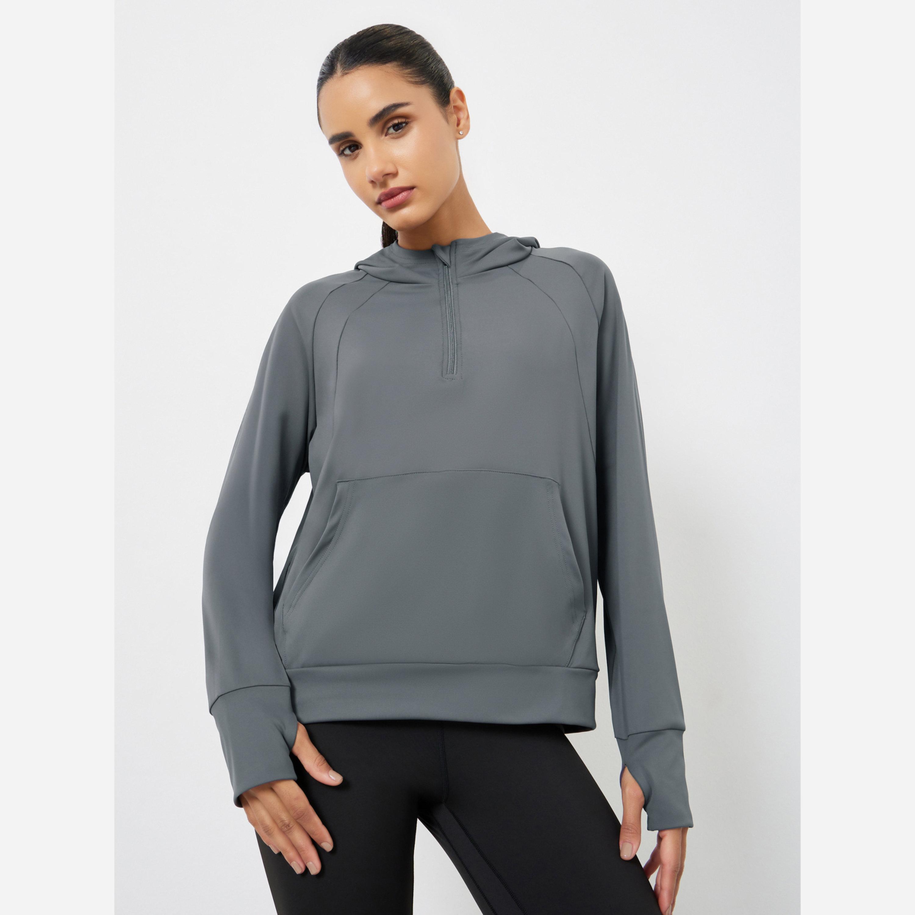 Styli Seam Detail Half Zip Loose Fit Hooded Jacket-women-clothing-sportswearandactivewear-coatsandjackets-jackets-image-1