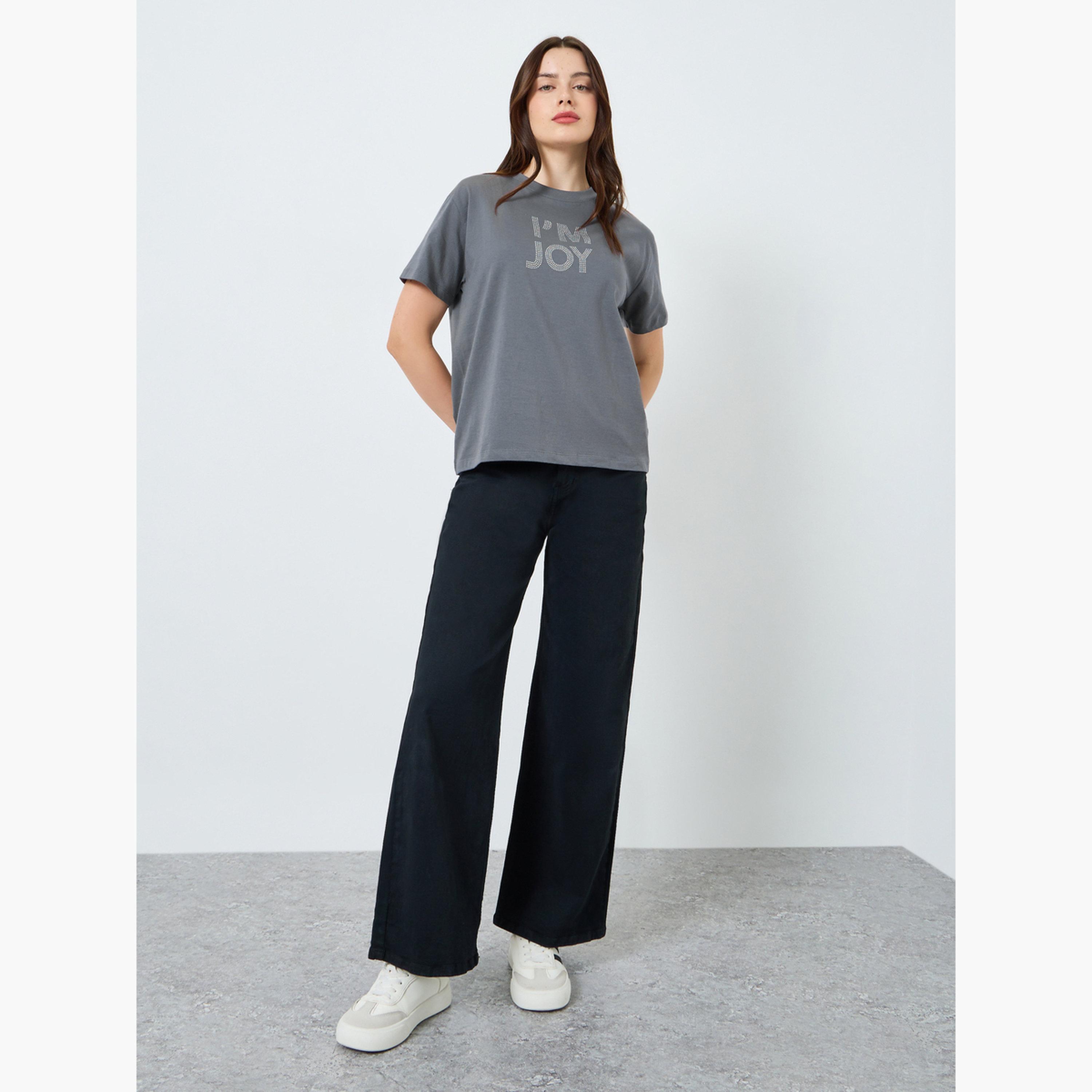 Styli Women Grey Slogan Print T-Shirt-women-clothing-tshirts-image-2