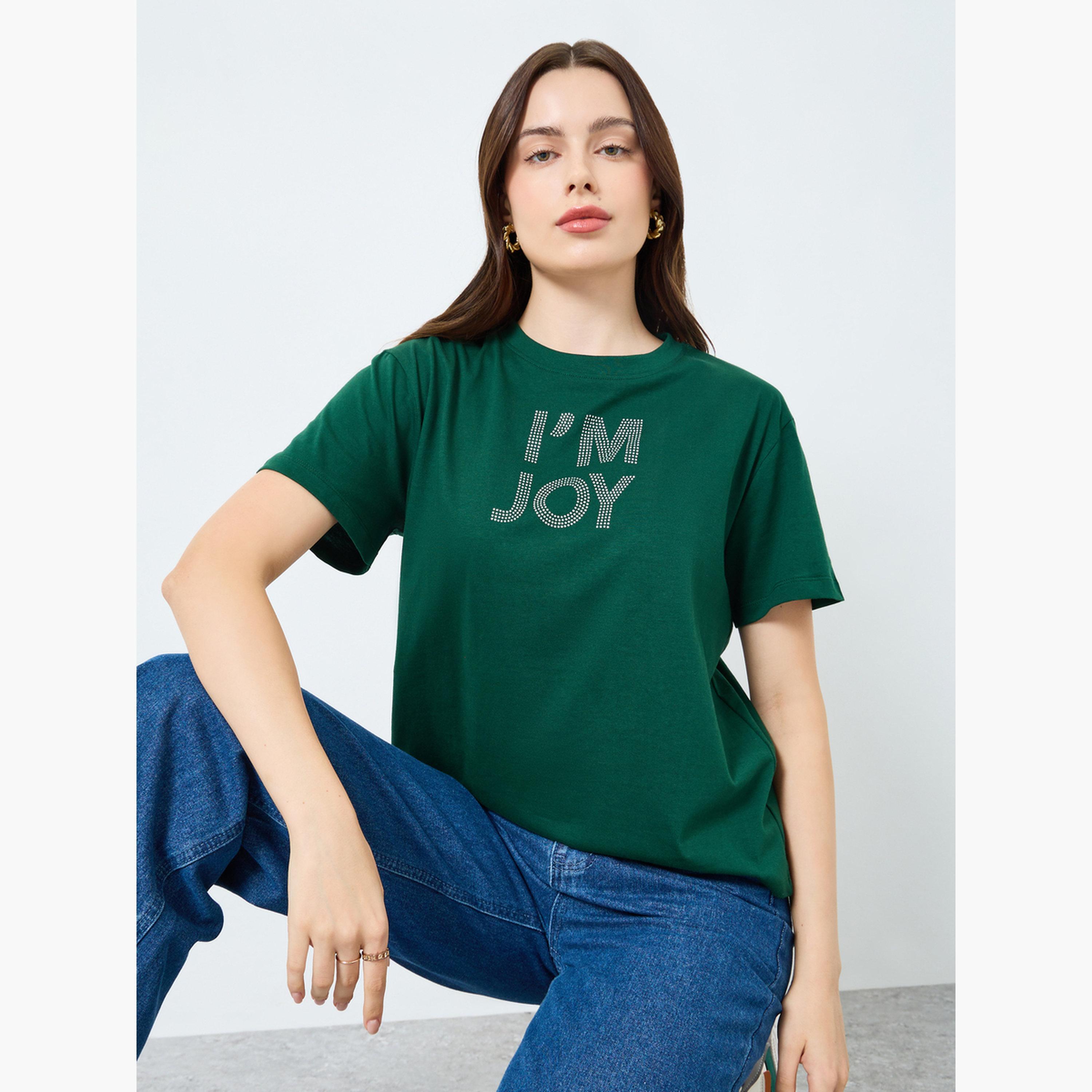 Styli Women Grey Slogan Print T-Shirt-women-clothing-tshirts-image-3