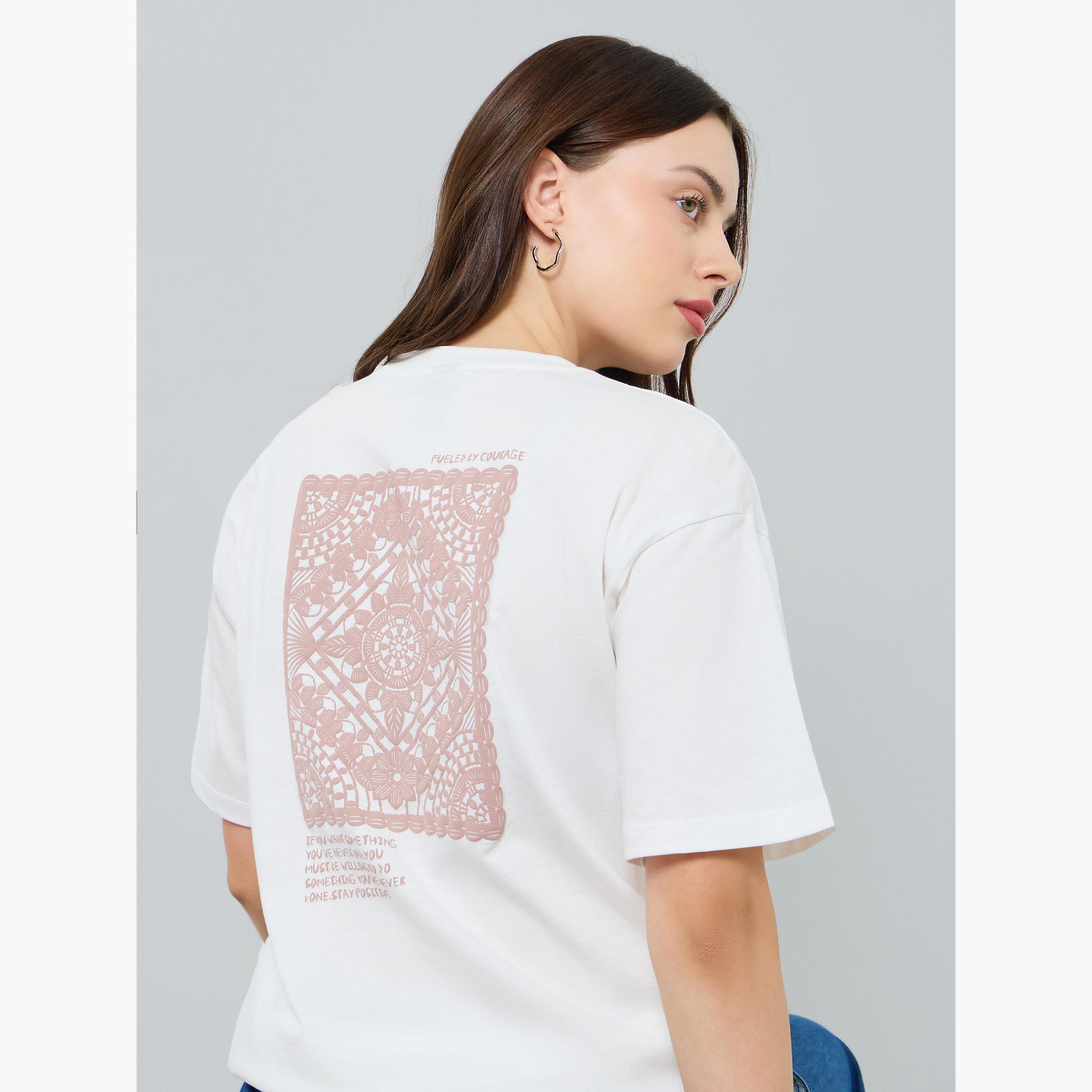 Styli White Off White Graphic Print Cotton T-Shirt-women-clothing-tshirts-image-3