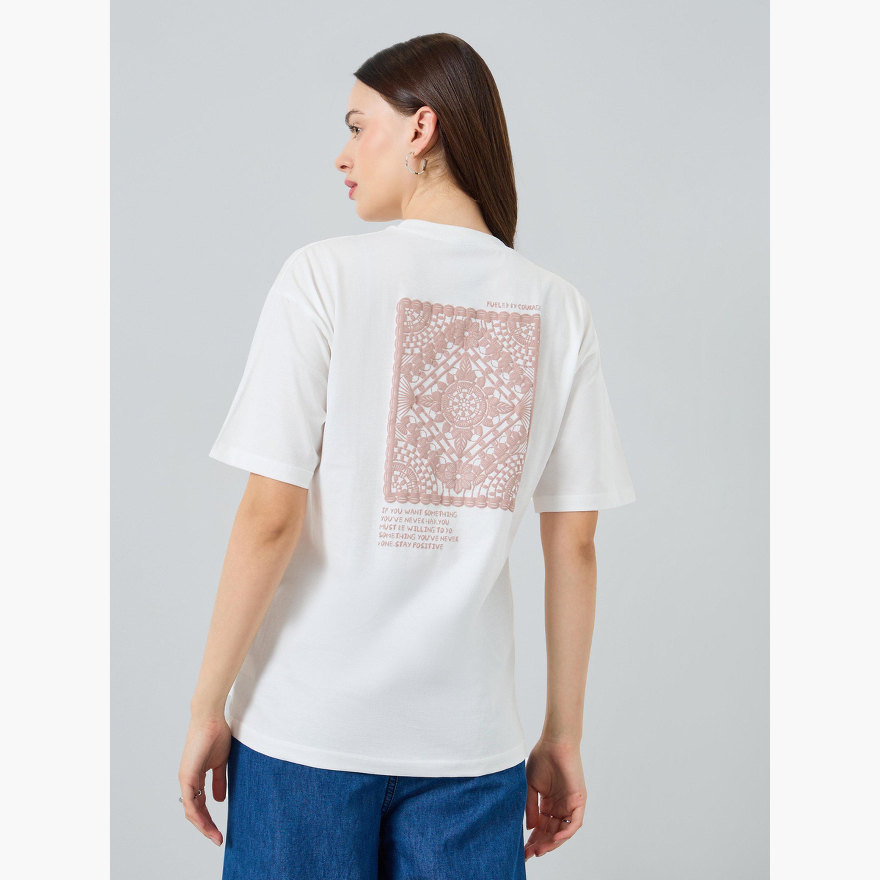 Styli White Off White Graphic Print Cotton T-Shirt-women-clothing-tshirts-image-5