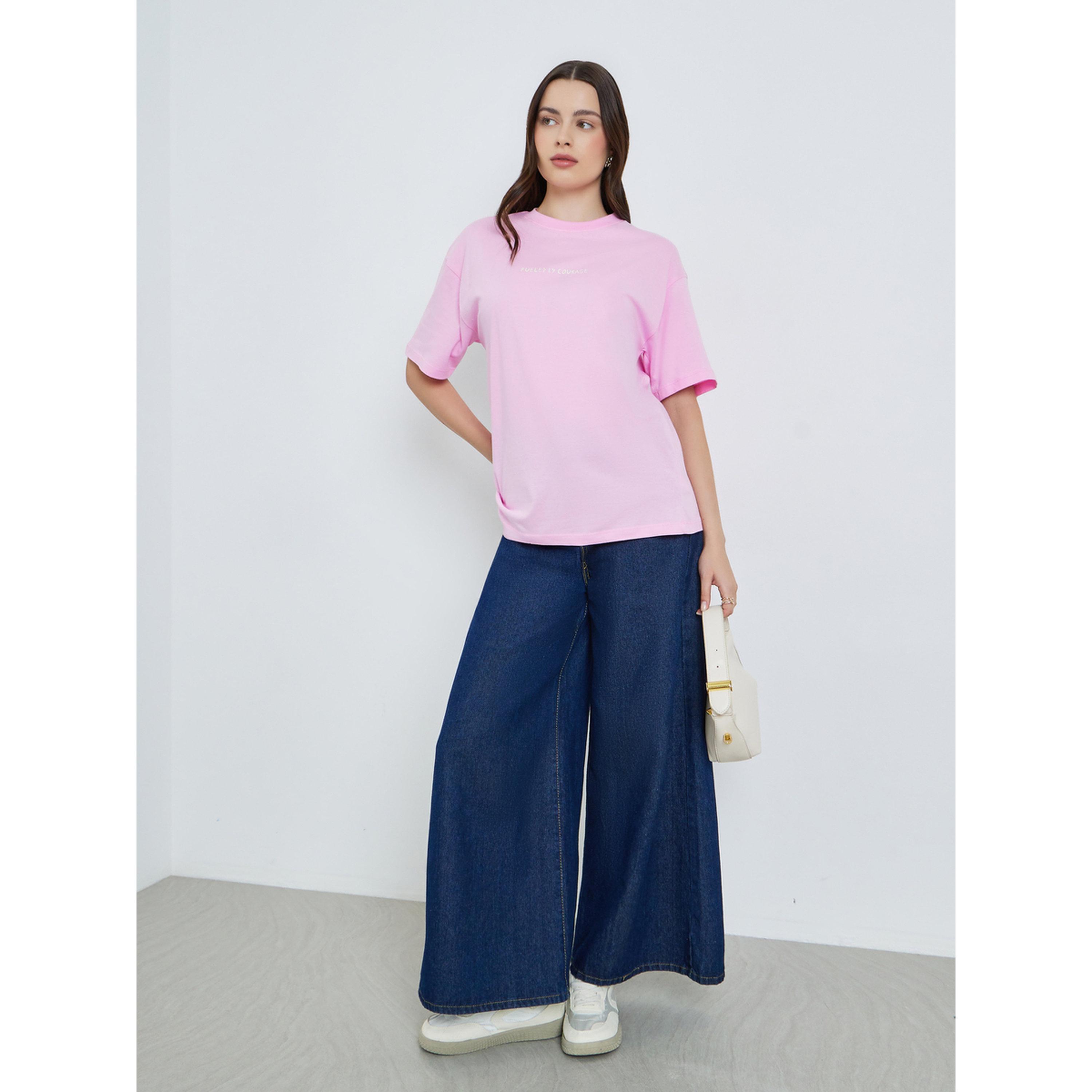 Styli Women Pink Graphic Print Cotton T-Shirt-women-clothing-tshirts-image-2
