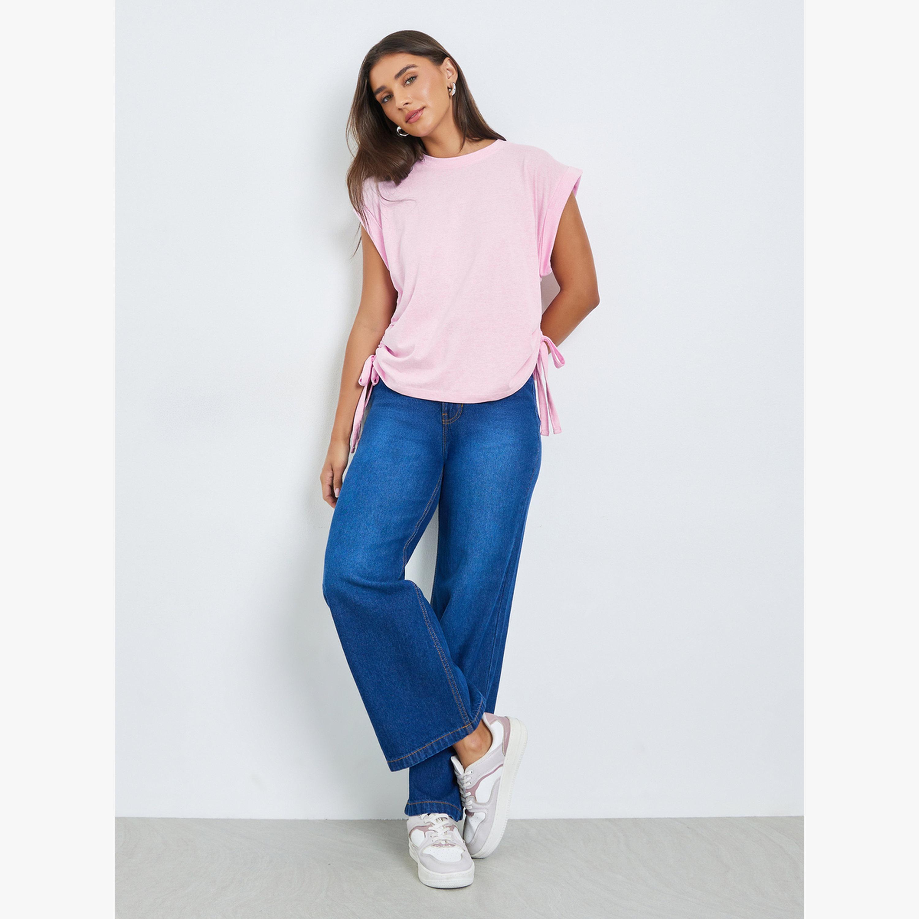 Styli Pink Ruched Side Tie T-Shirt-women-clothing-tshirts-image-2