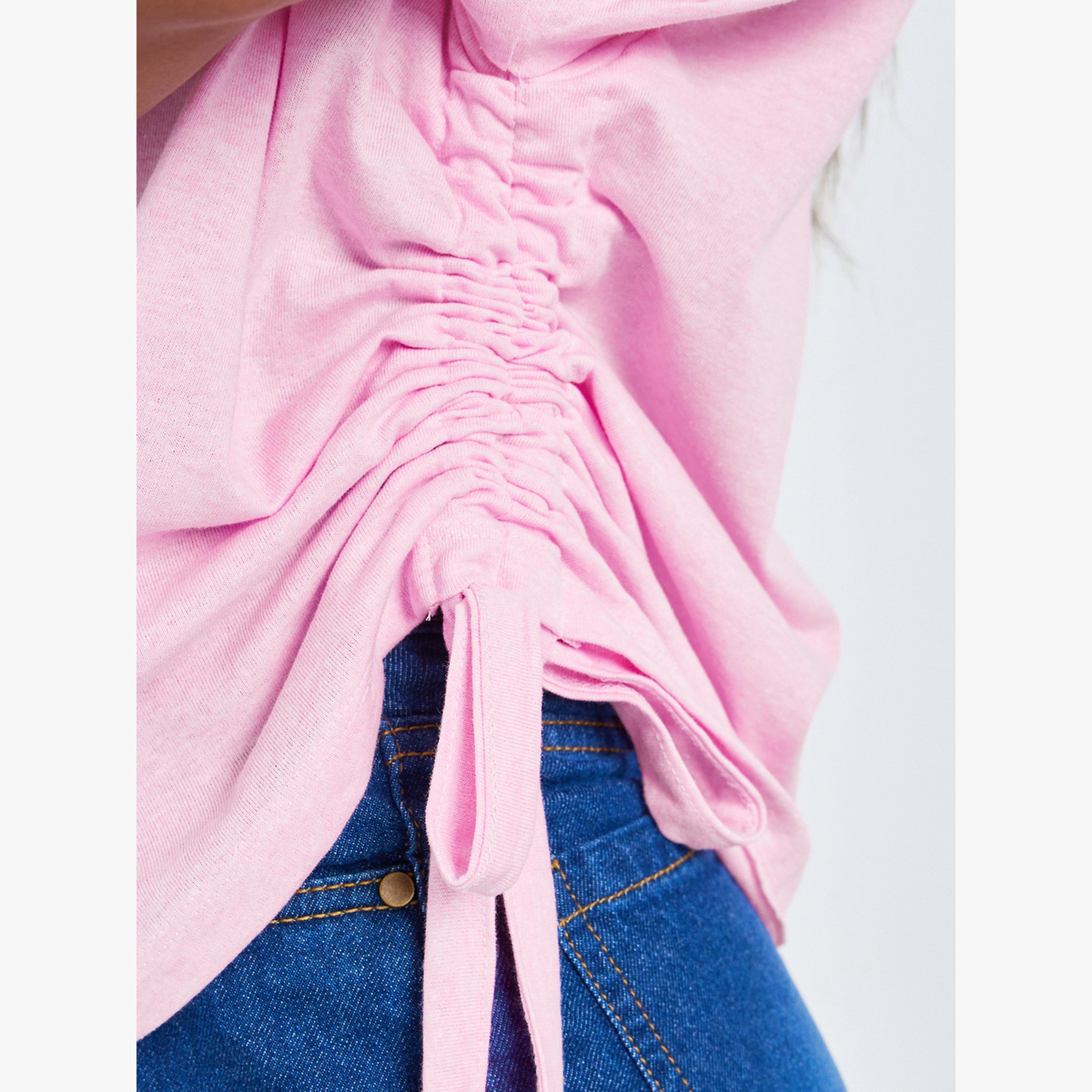 Styli Pink Ruched Side Tie T-Shirt-women-clothing-tshirts-image-5