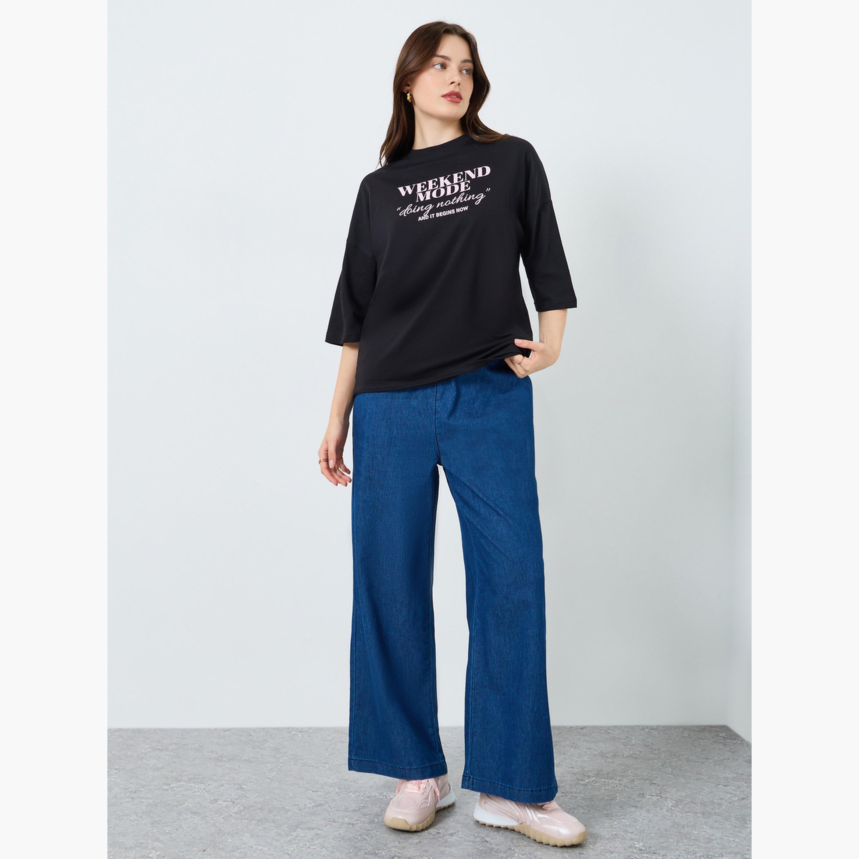 Styli Women Black Slogan Print T-Shirt-women-clothing-tshirts-image-2