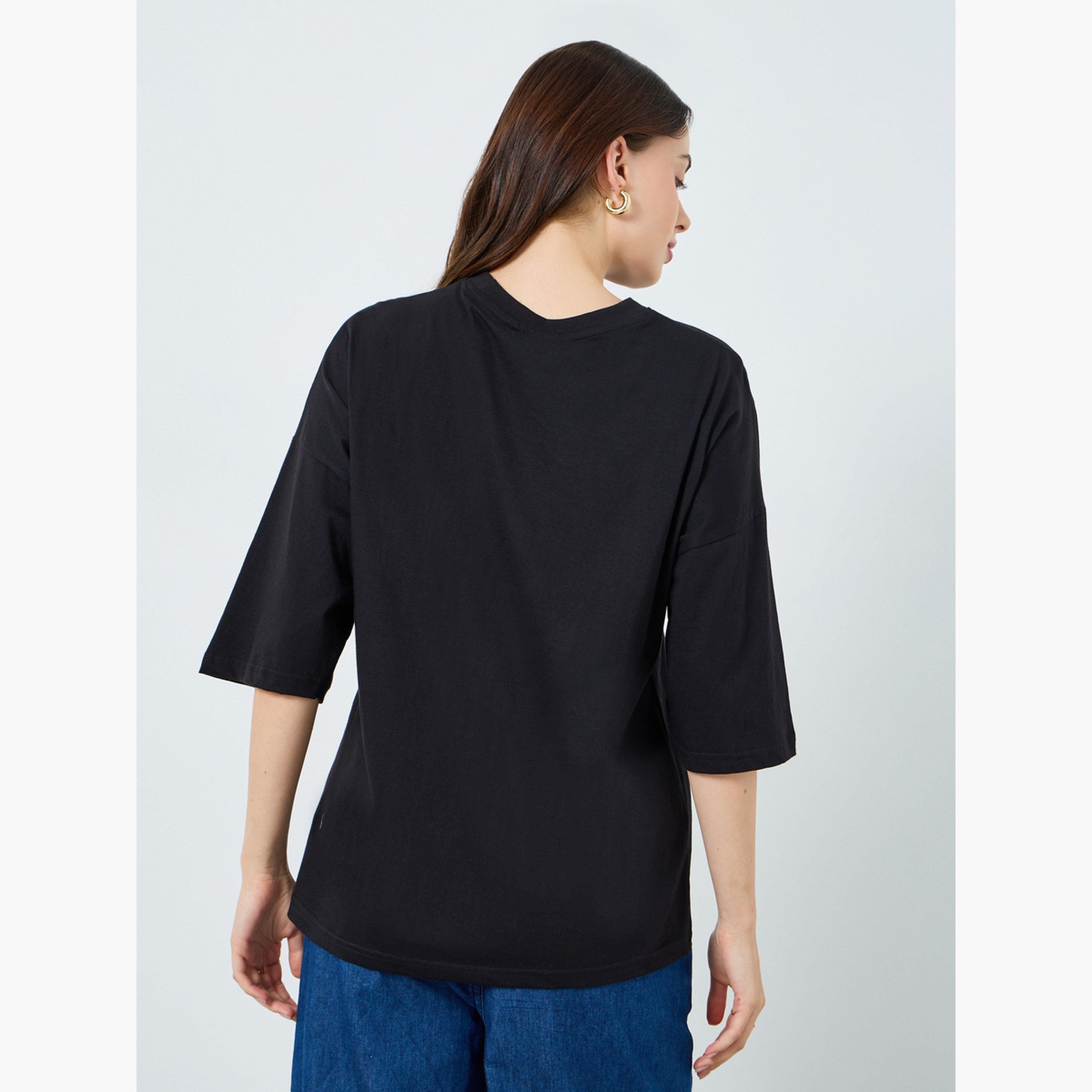 Styli Women Black Slogan Print T-Shirt-women-clothing-tshirts-image-5