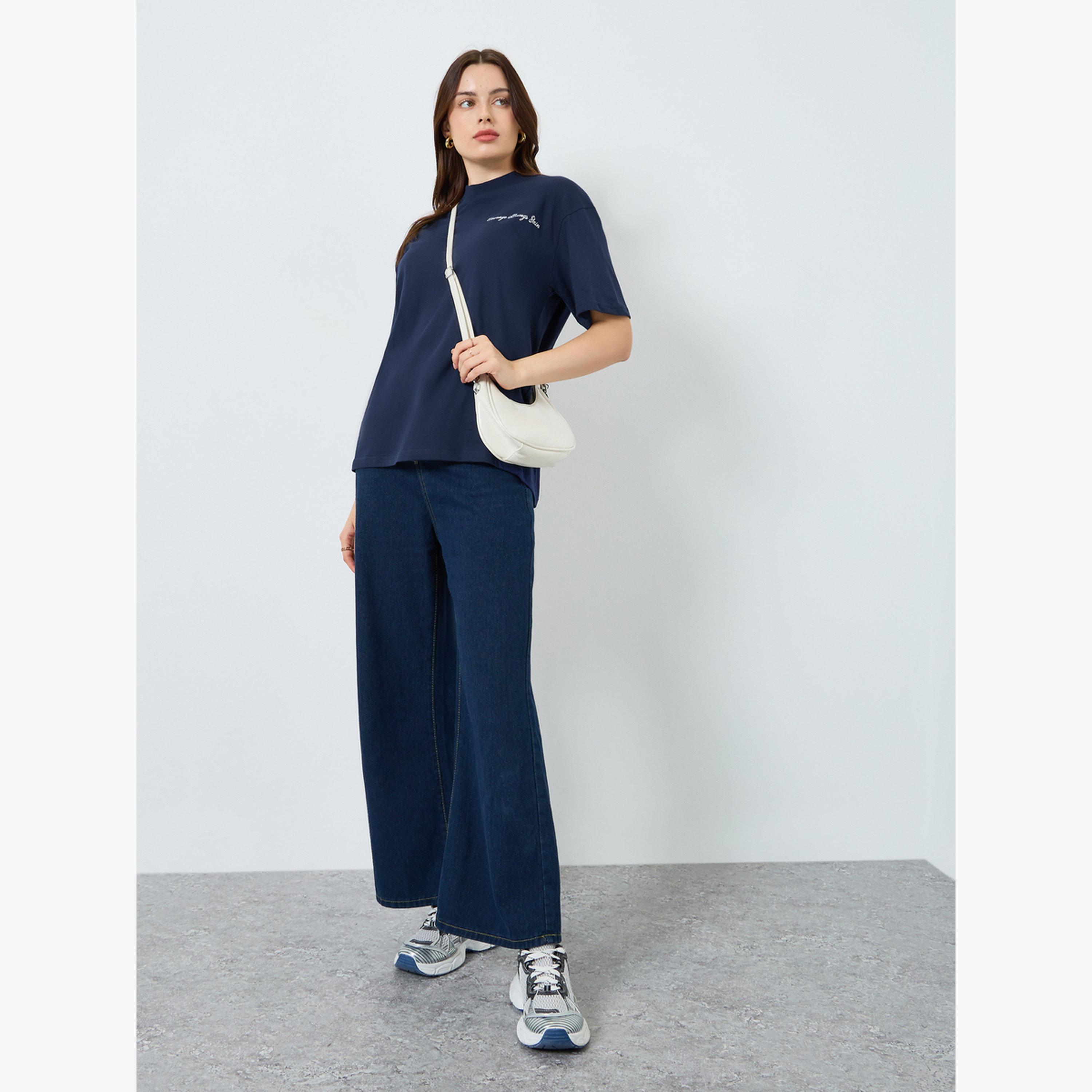 Styli Women Navy Blue Slogan Oversized T-Shirt-women-clothing-tshirts-image-2