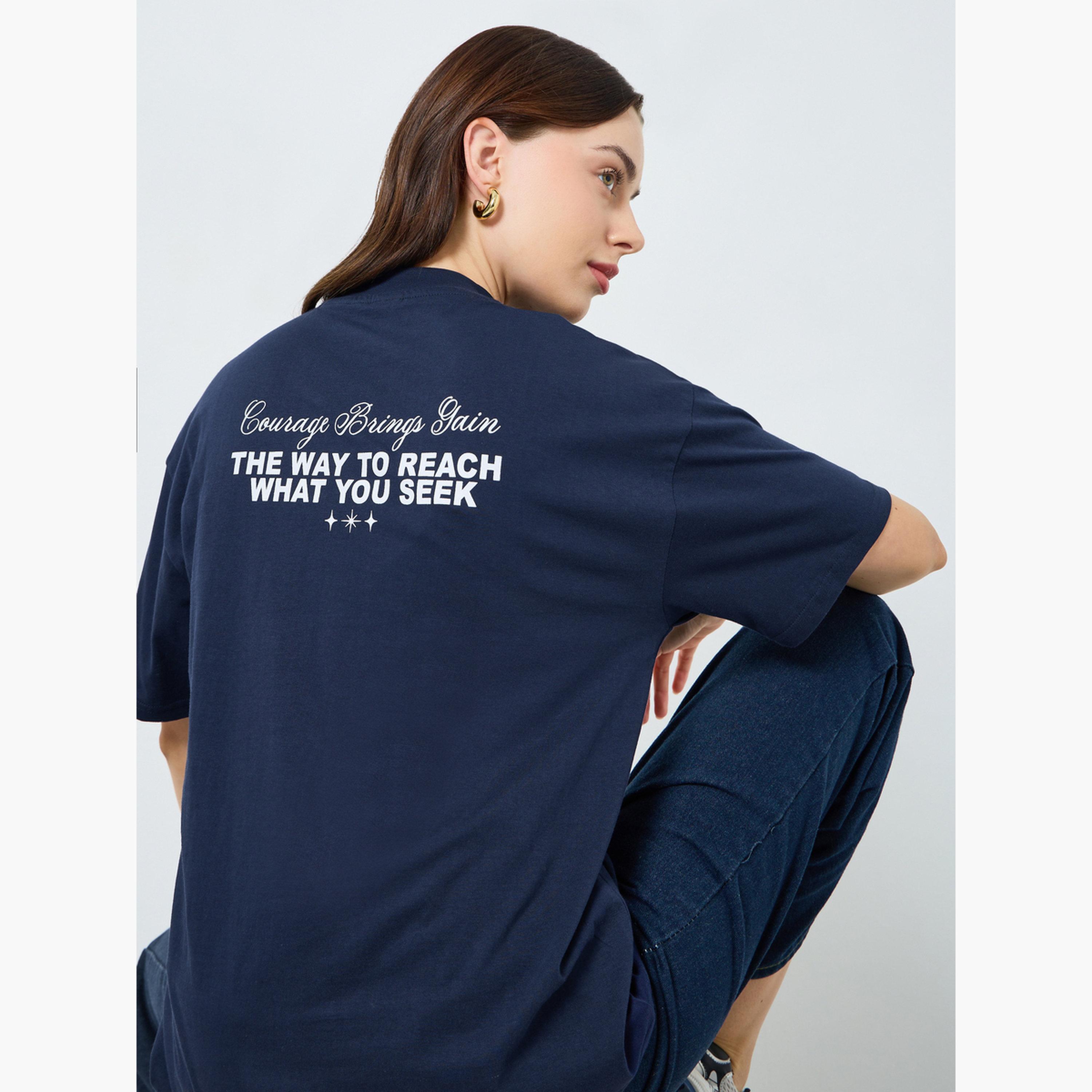 Styli Women Navy Blue Slogan Oversized T-Shirt-women-clothing-tshirts-image-3