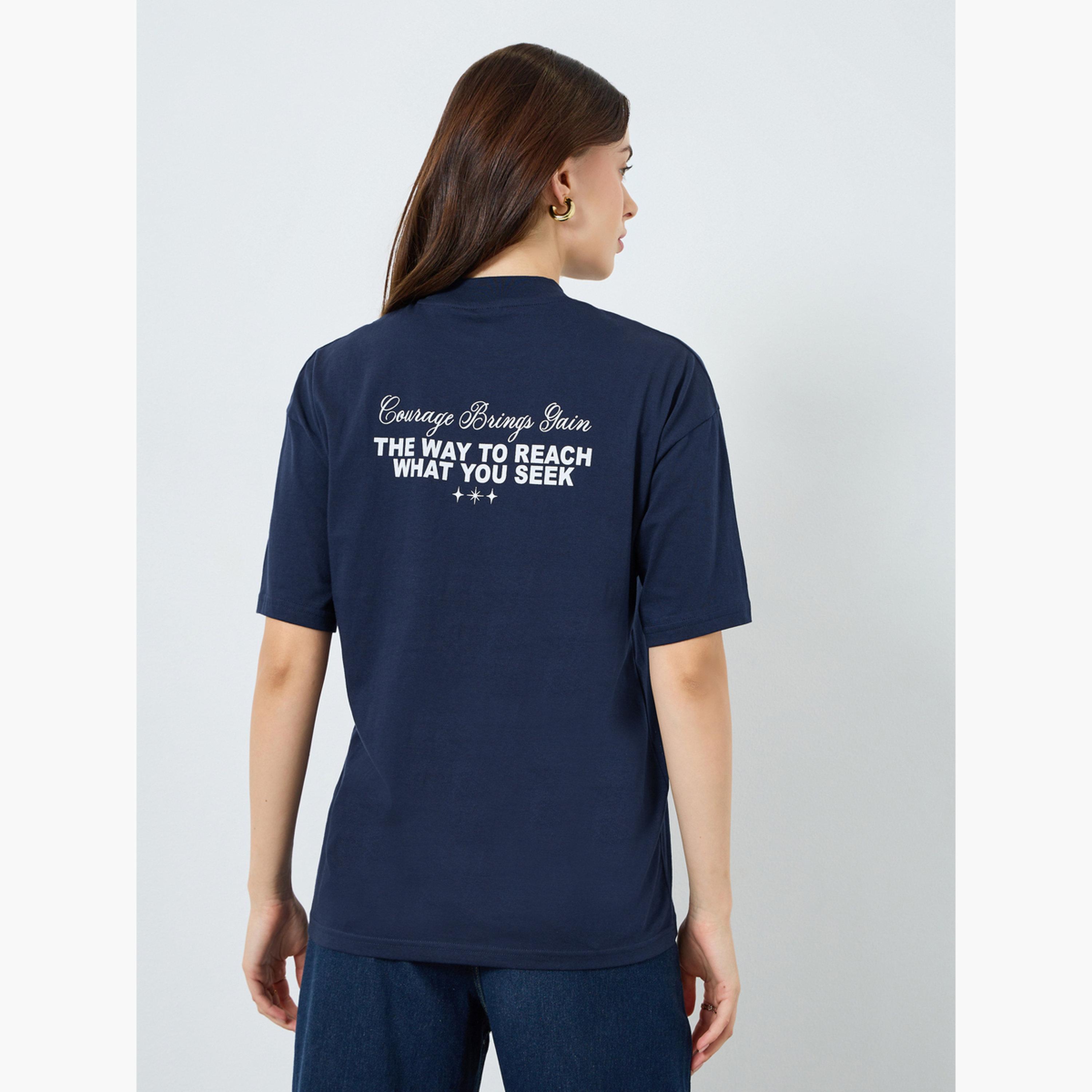 Styli Women Navy Blue Slogan Oversized T-Shirt-women-clothing-tshirts-image-5