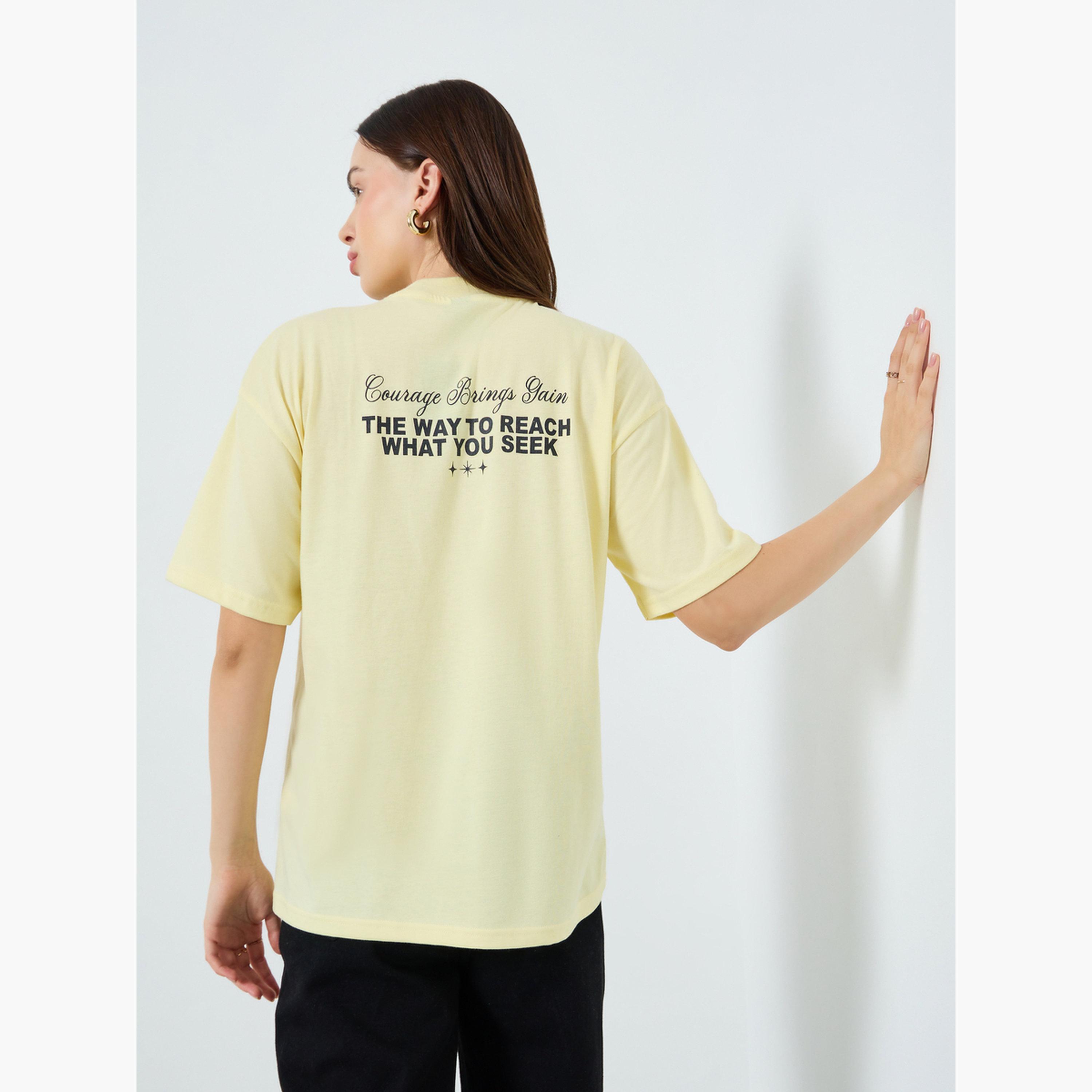 Styli Women Yellow Slogan Print Oversized T-Shirt-women-clothing-tshirts-image-3