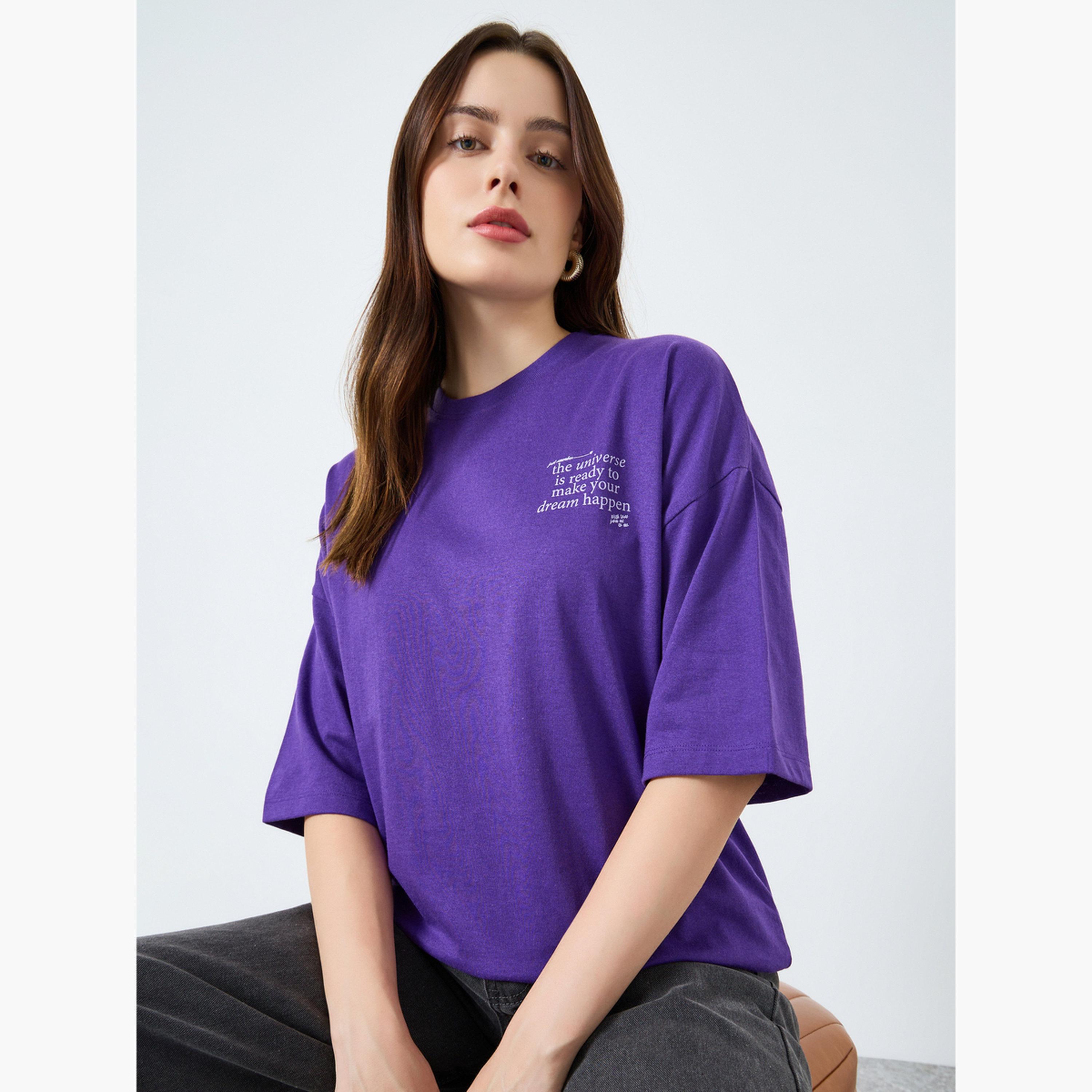 Styli Women Purple Slogan Oversized T-Shirt-women-clothing-tshirts-image-3
