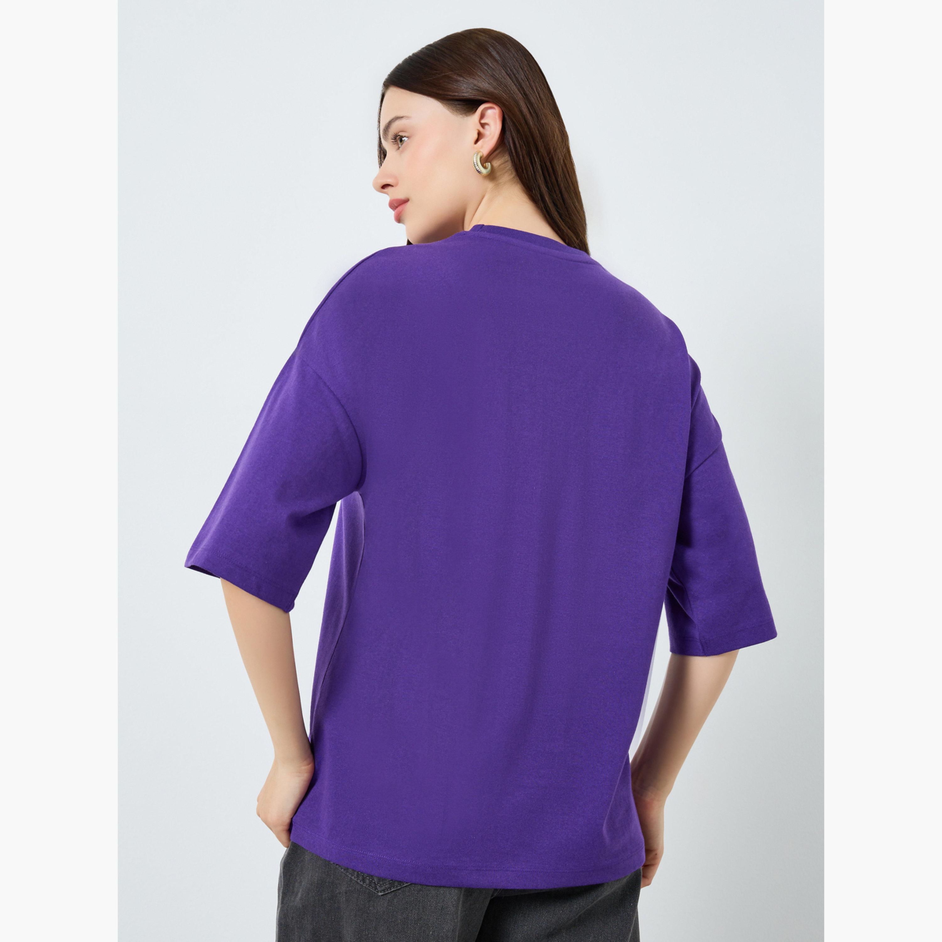 Styli Women Purple Slogan Oversized T-Shirt-women-clothing-tshirts-image-5