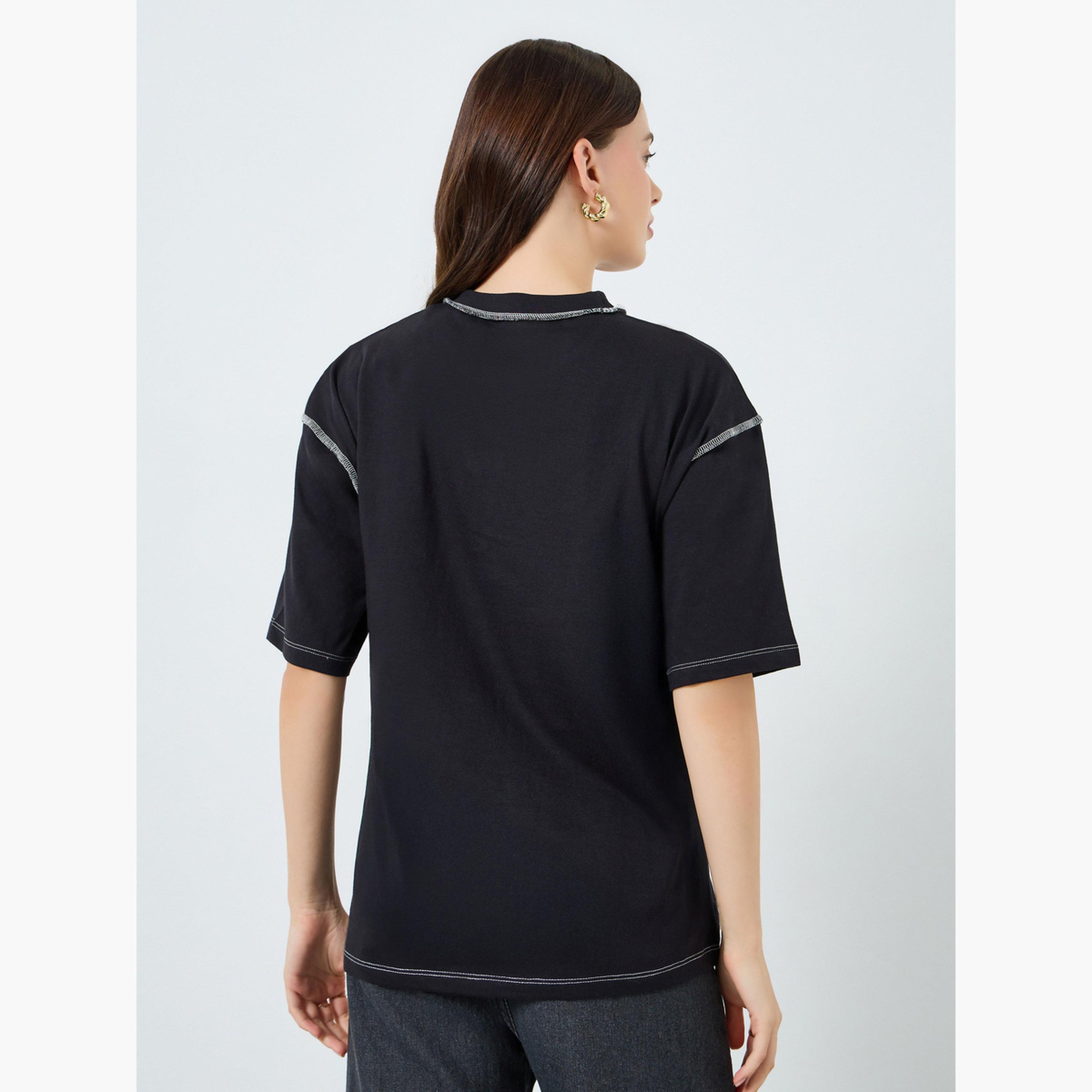Styli Women Black Oversized Graphic Slogan T-Shirt-women-clothing-tshirts-image-5