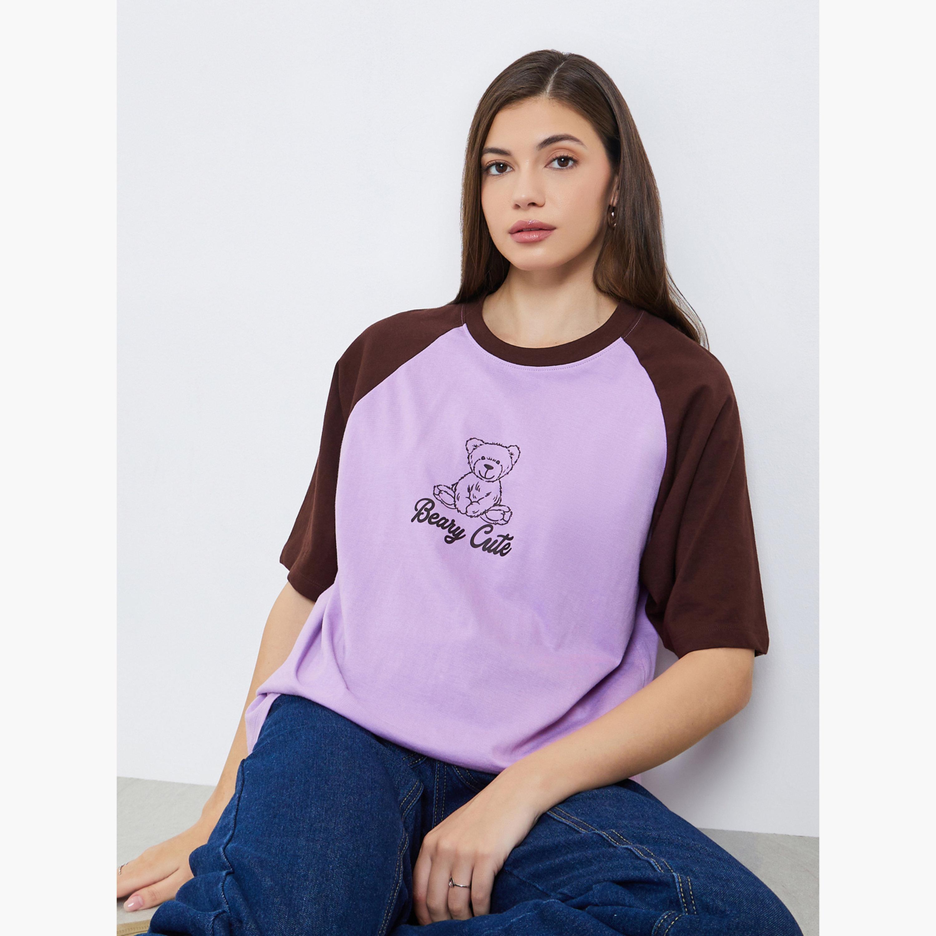 Styli Women Lilac Bear Graphic Oversized T-Shirt-women-clothing-tshirts-image-3