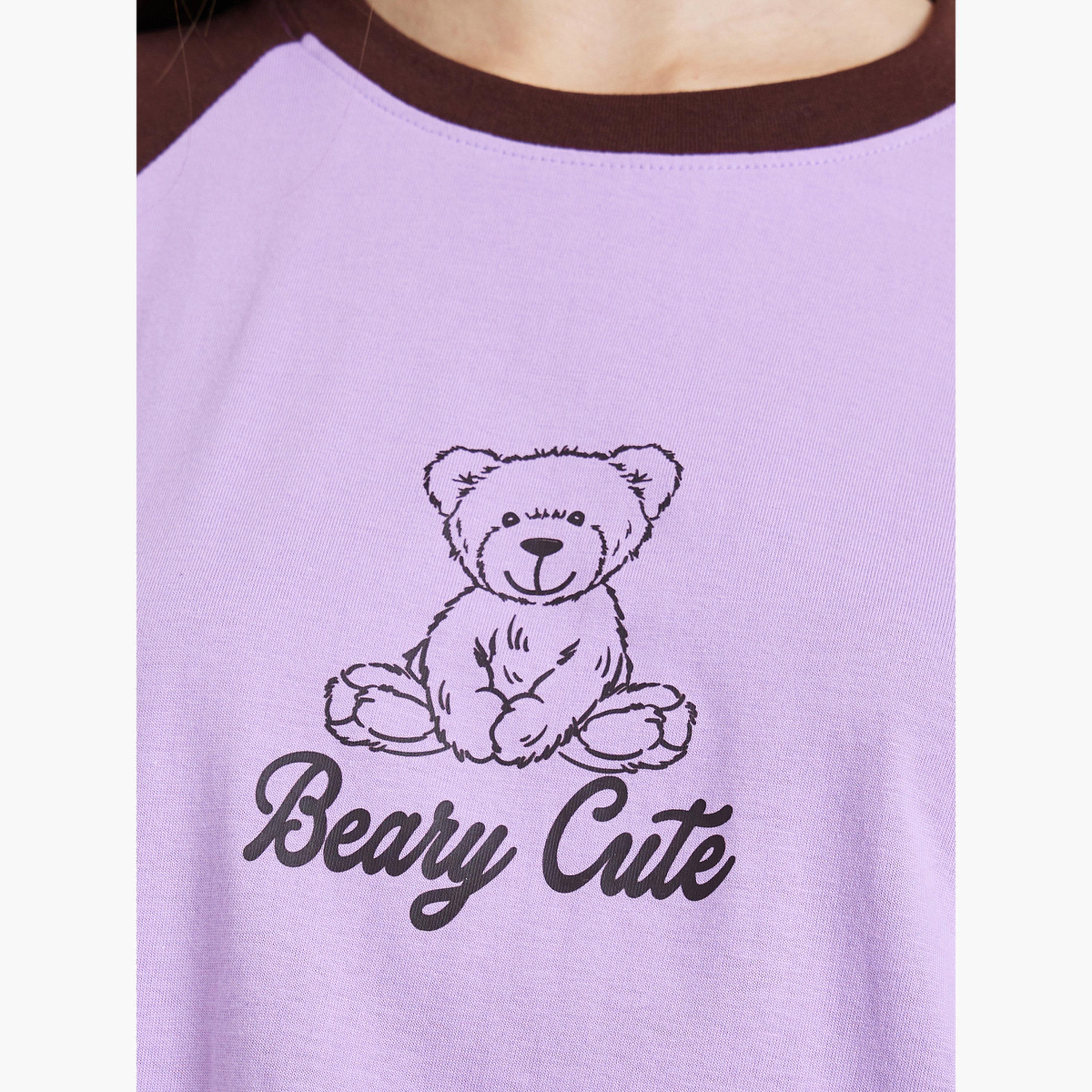 تيشيرت بطبعة دب جرافيك وقصة واسعة-women-clothing-tshirts-image-4