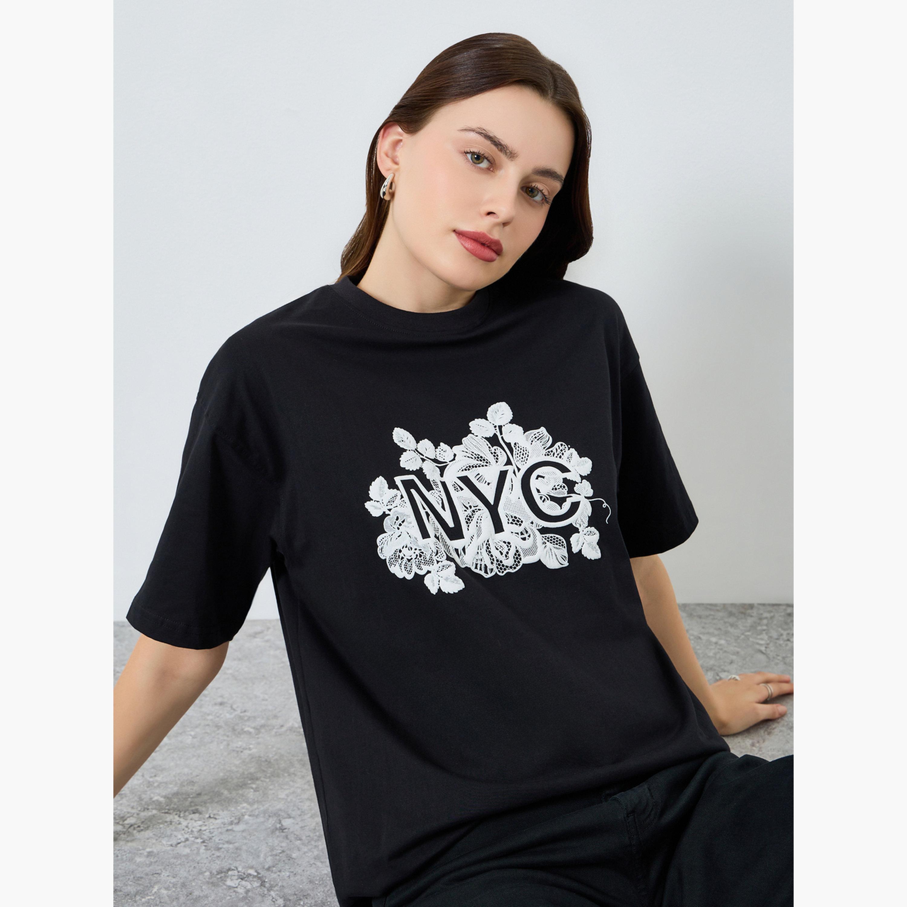 Styli Women Black Oversized Graphic Print T-Shirt-women-clothing-tshirts-image-3
