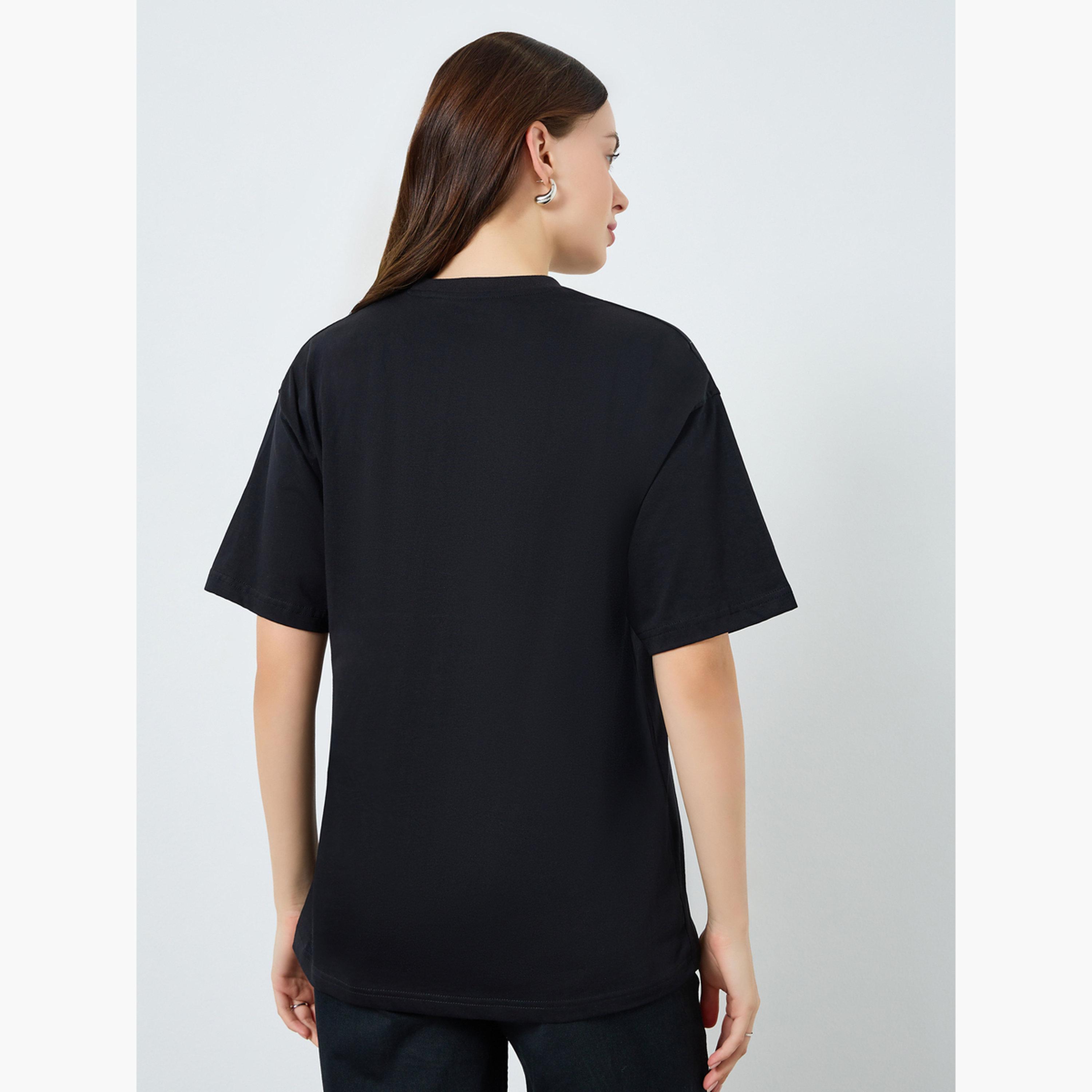 Styli Women Black Oversized Graphic Print T-Shirt-women-clothing-tshirts-image-5