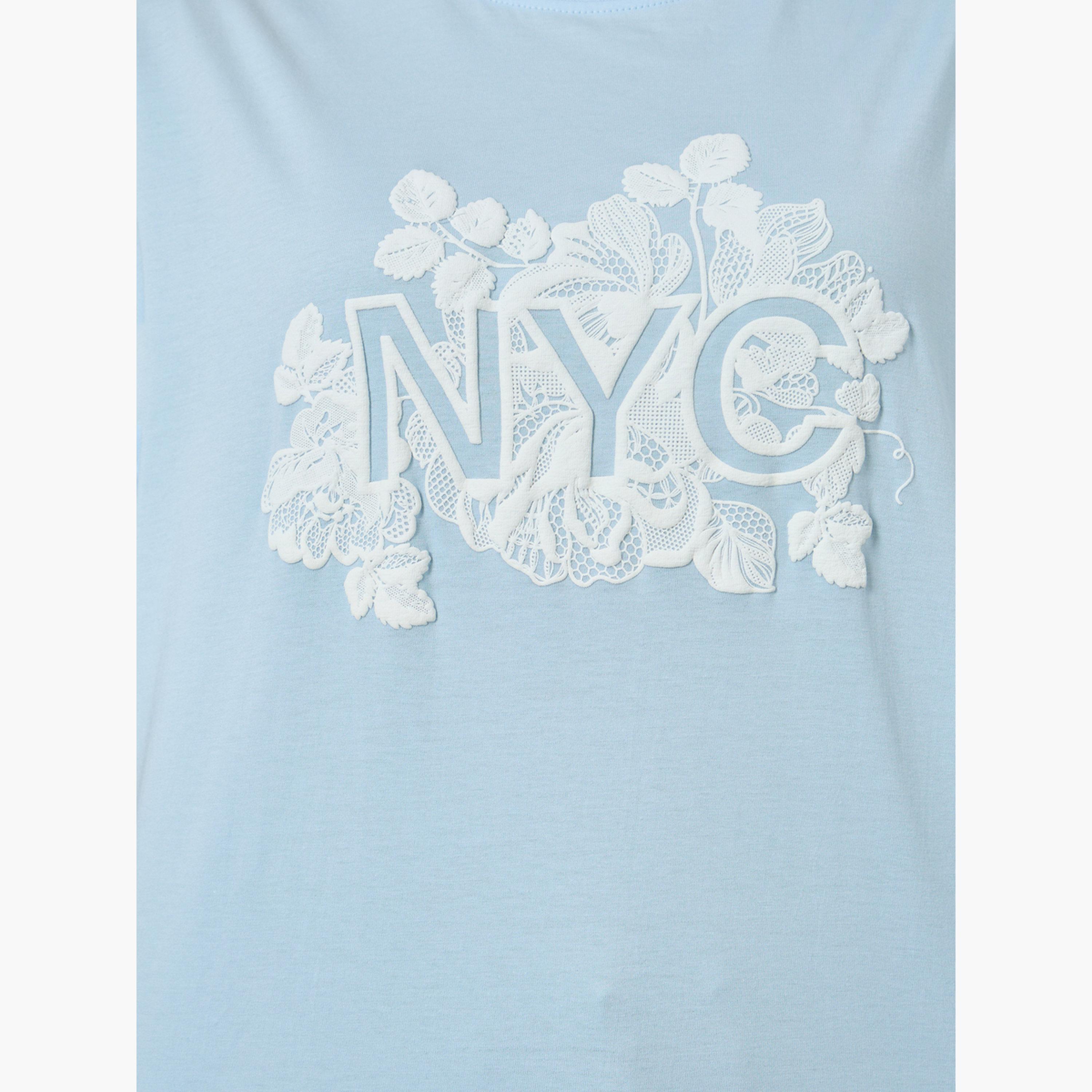 Styli Blue Oversized Rubber Print Cotton T-Shirt-women-clothing-tshirts-image-4