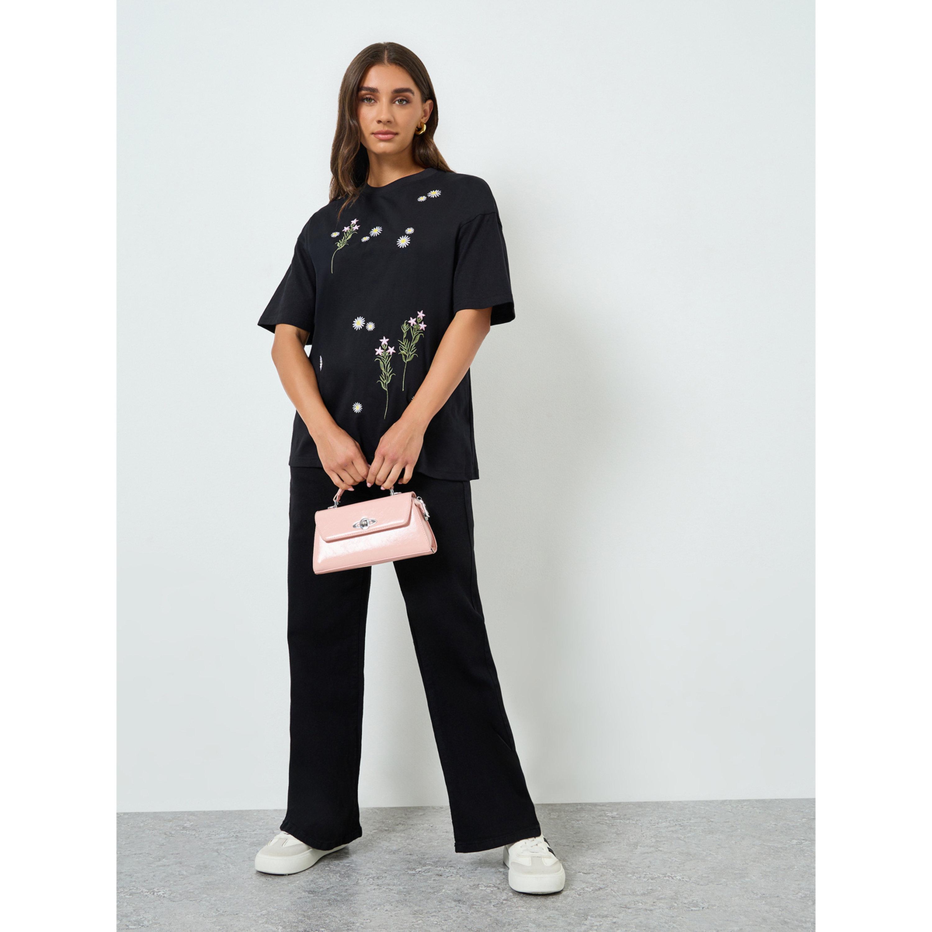 Styli Women Black Embroidered Oversized T-Shirt-women-clothing-tshirts-image-2