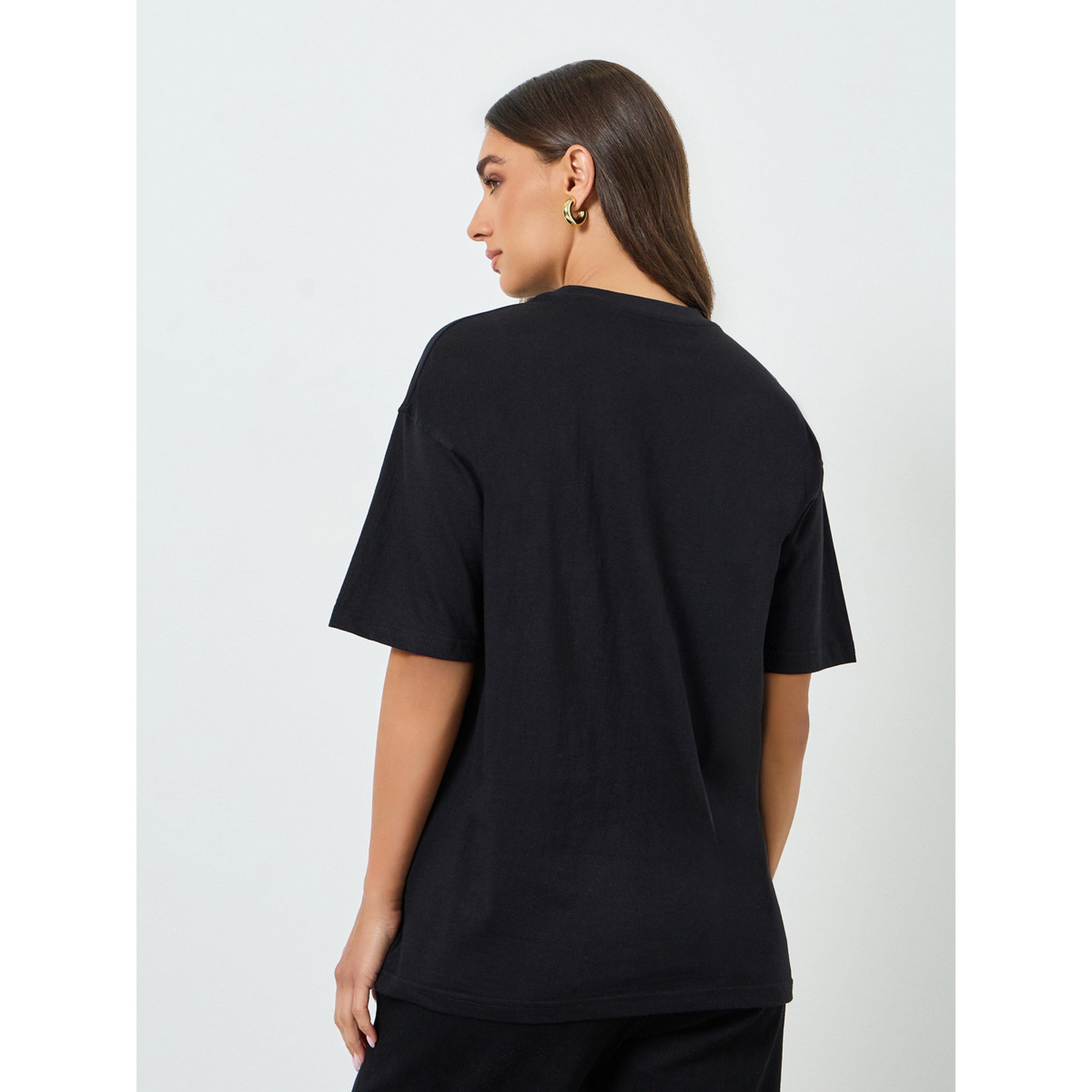 Styli Women Black Embroidered Oversized T-Shirt-women-clothing-tshirts-image-4