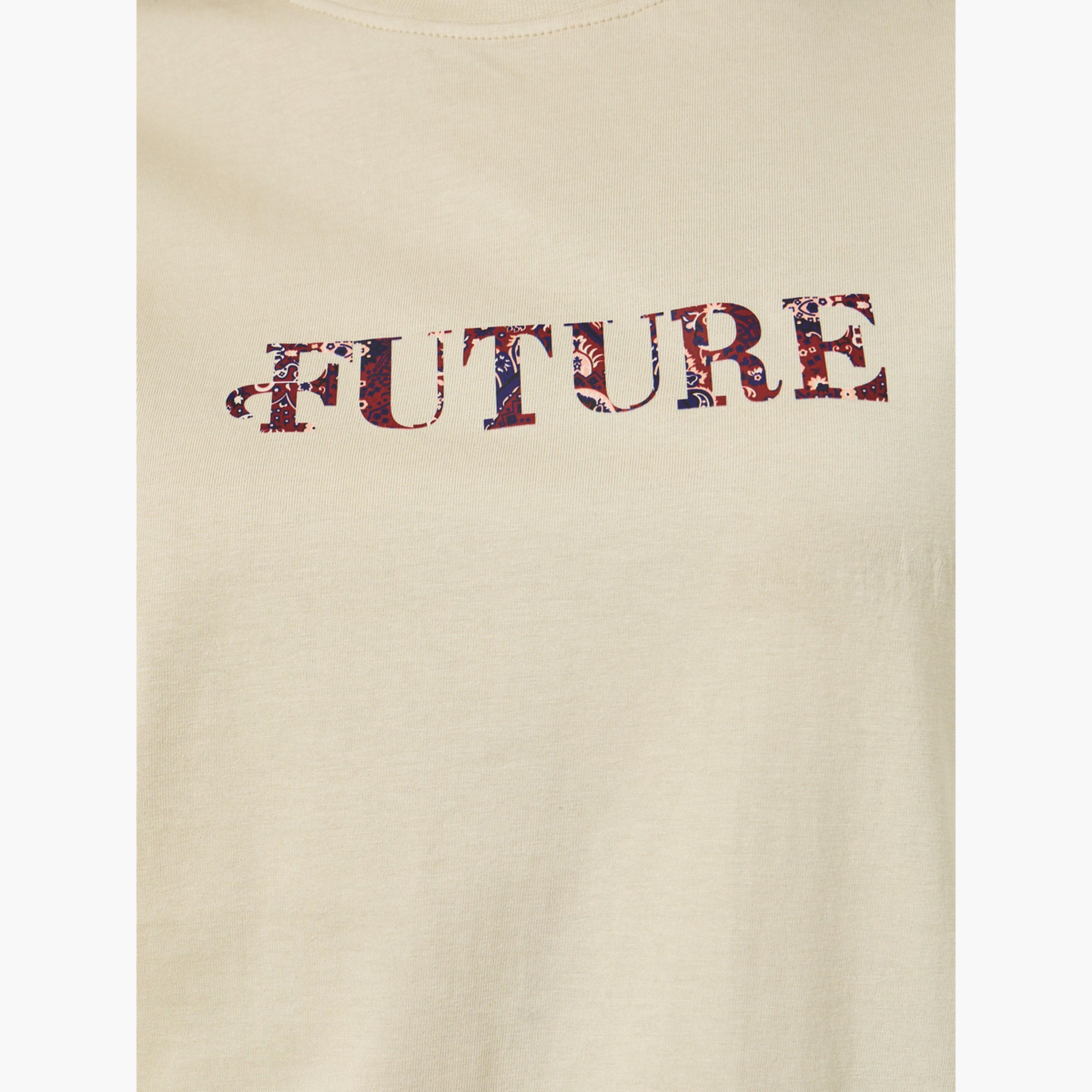 Styli Beige Oversized Graphic Print Cotton T-Shirt-women-clothing-tshirts-image-3