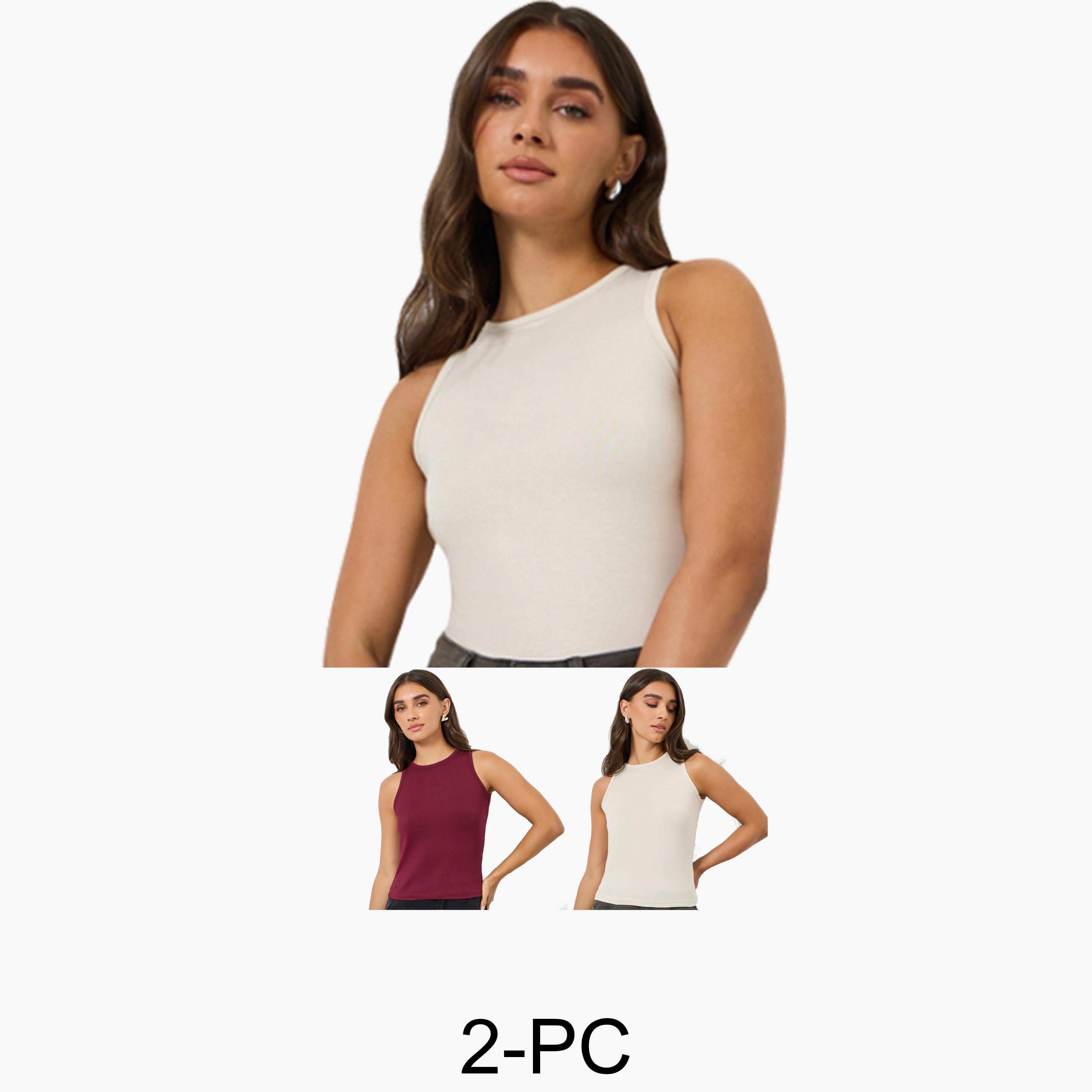 Styli Pack of 2 - Solid Fitted Tank Top-women-clothing-tshirts-image-1