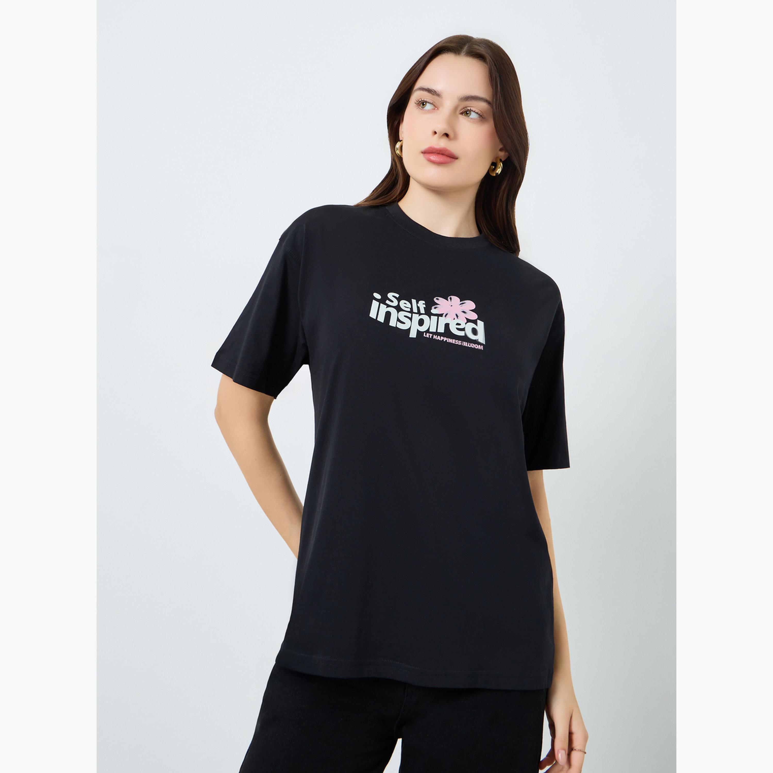 Styli Women Black Oversized Graphic Print T-Shirt-women-clothing-tshirts-image-1