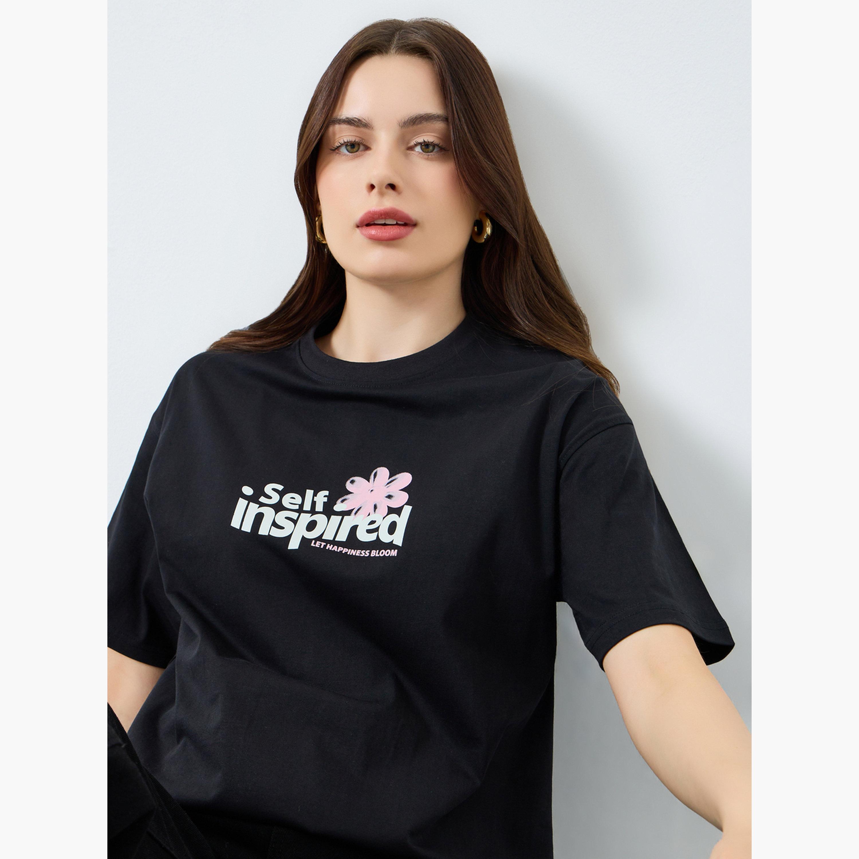 Styli Women Black Oversized Graphic Print T-Shirt-women-clothing-tshirts-image-3