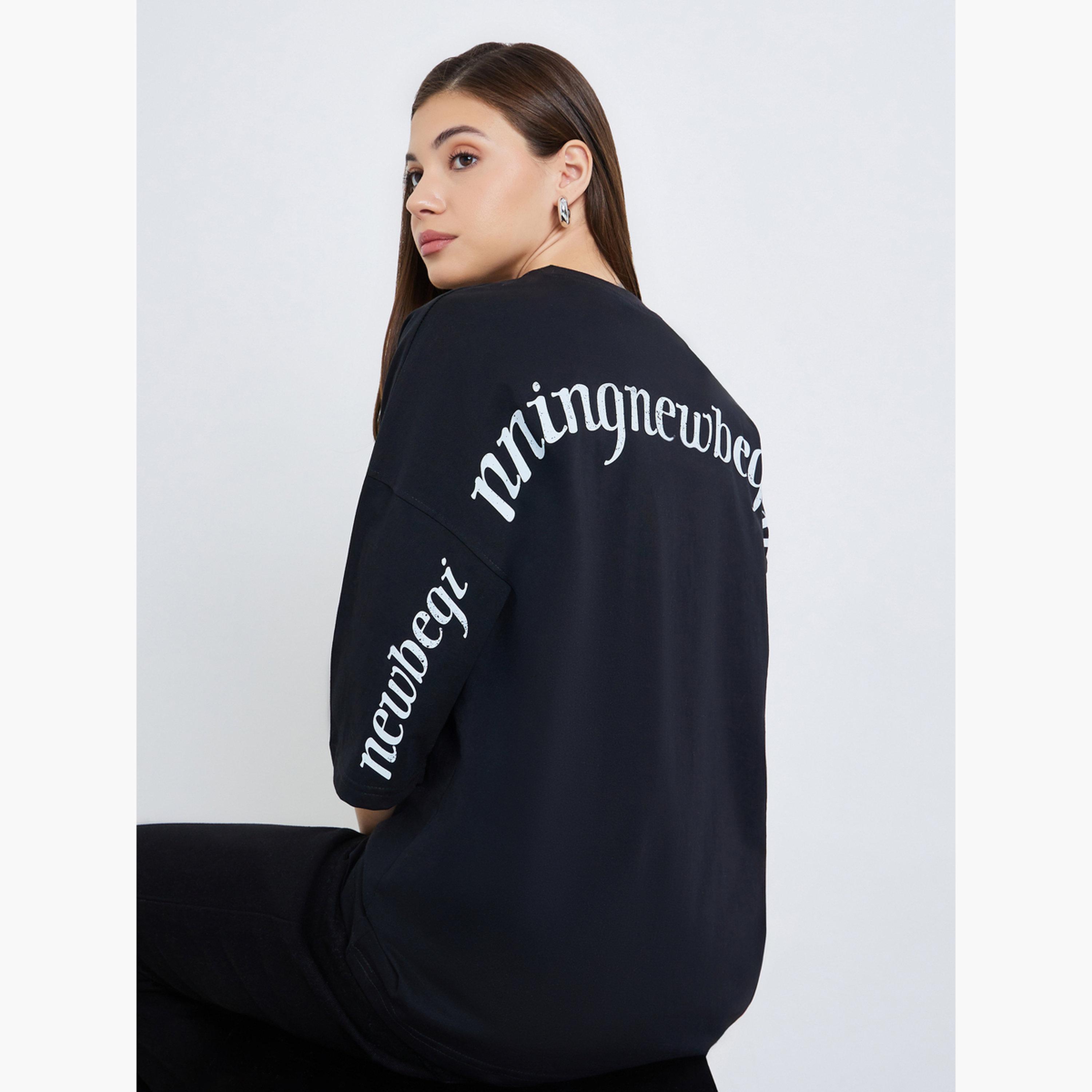 Styli Women Black Oversized Slogan T-Shirt-women-clothing-tshirts-image-3