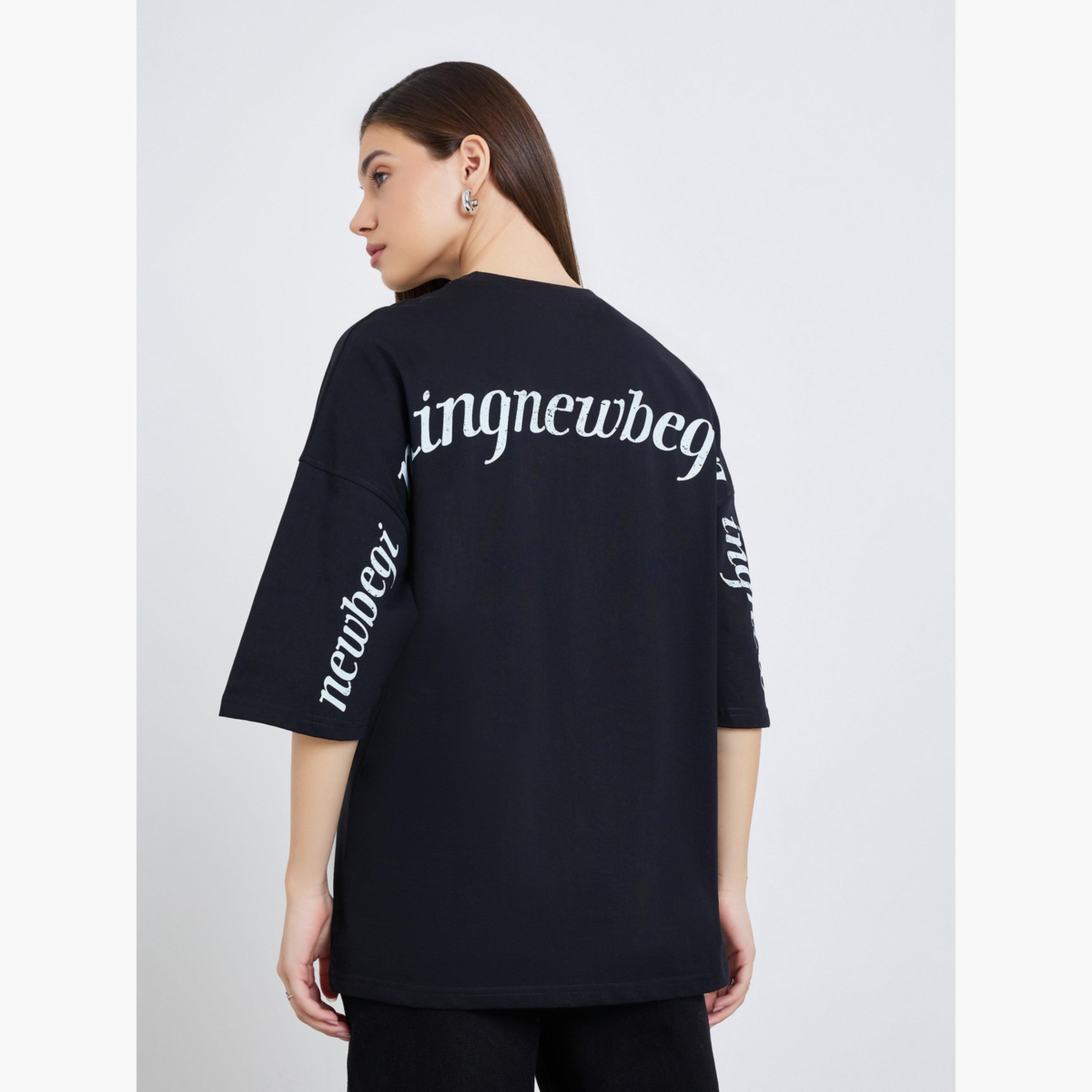 Styli Women Black Oversized Slogan T-Shirt-women-clothing-tshirts-image-4
